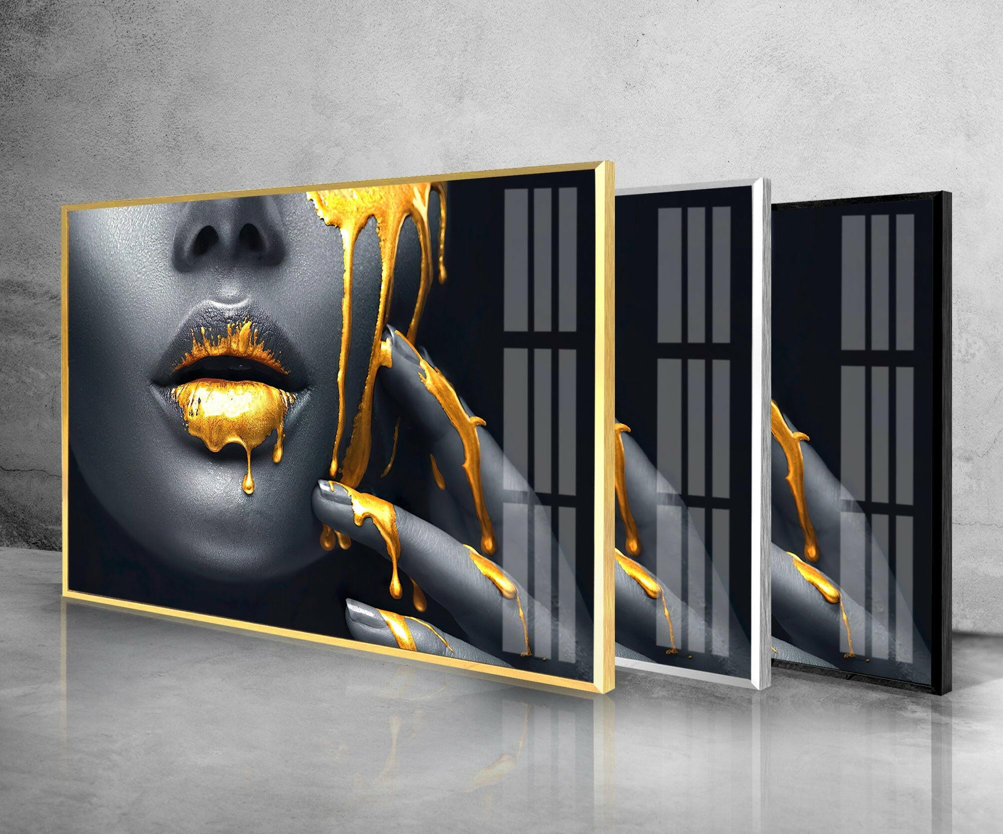 Black Woman with Yellow Lips Glass Wall Art - Elegant Modern Home Decor for Living Room, Bedroom, or Office