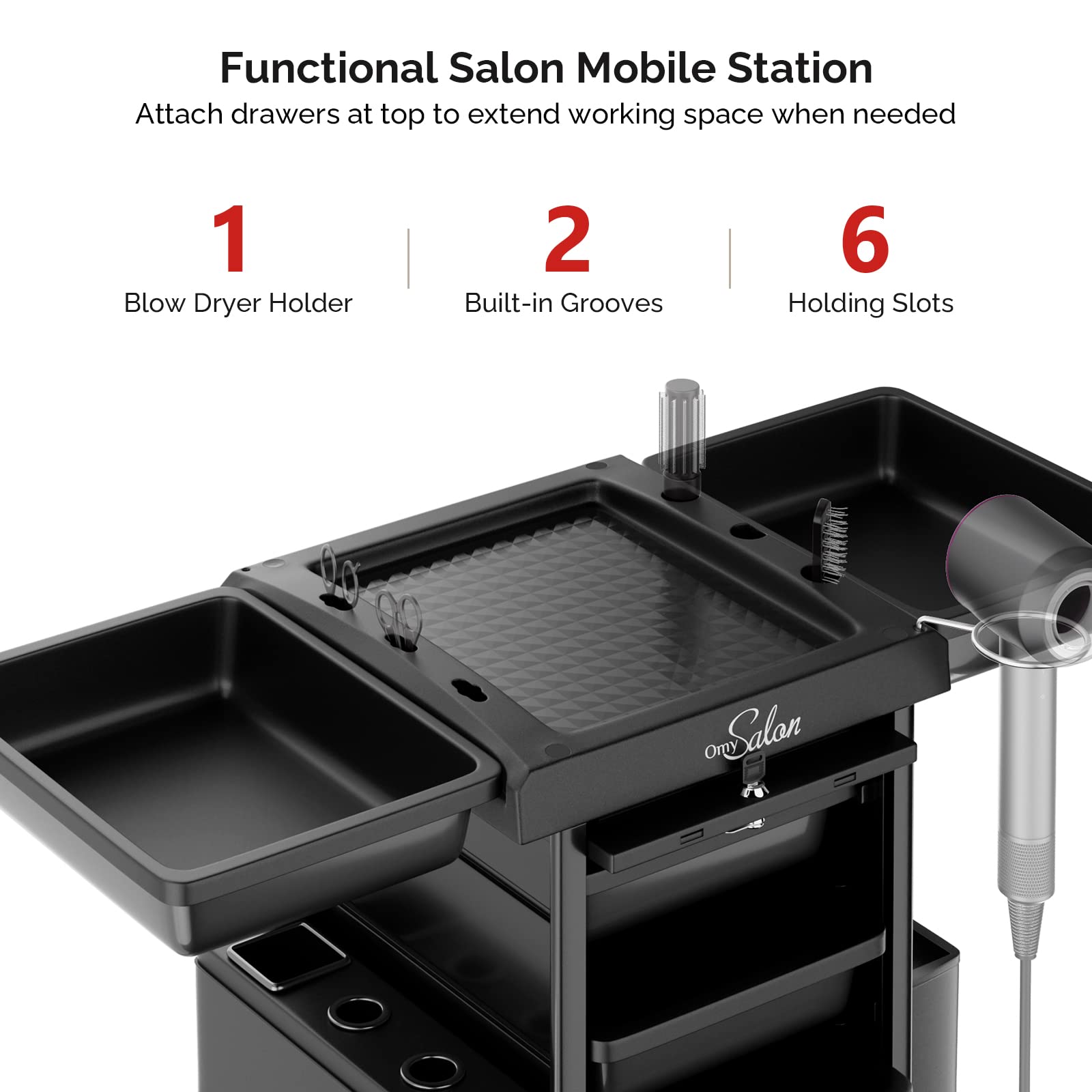 6-Drawer Lockable Salon Trolley with Hot Tools Holder - Mobile Hair Cart Organizer with Wheels for Barber, Hairdresser & Cosmetology - Perfect for Salon Storage, Stylist Workstation & Beauty Tool Organization