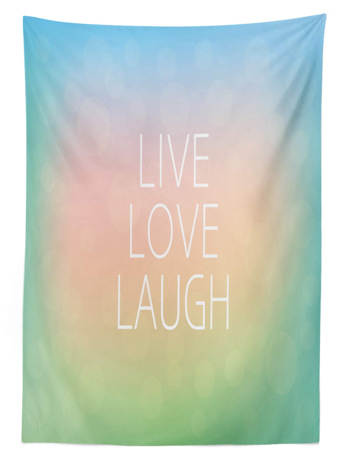 Ambesonne Live Laugh Love Washable Picnic Tablecloth - 58x120 Inch Round Ombre Pastel Outdoor Table Cover for Garden, Patio, BBQ & Picnic Parties - Modern Minimalist Decorative Tablecloth