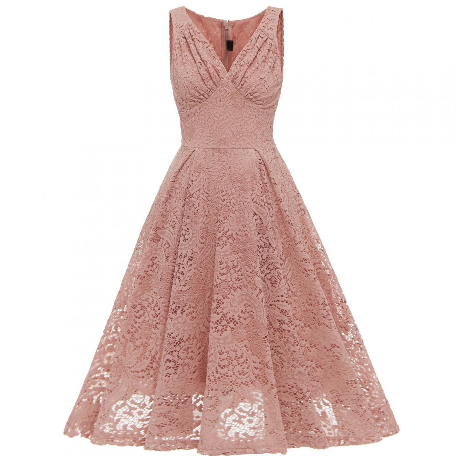 Vintage Floral Lace Cocktail Dress for Women - Elegant V-Neck Sleeveless Party Dress for Wedding Guest & Bridesmaid | Perfect for Evening Events, Cocktail Parties & Formal Occasions