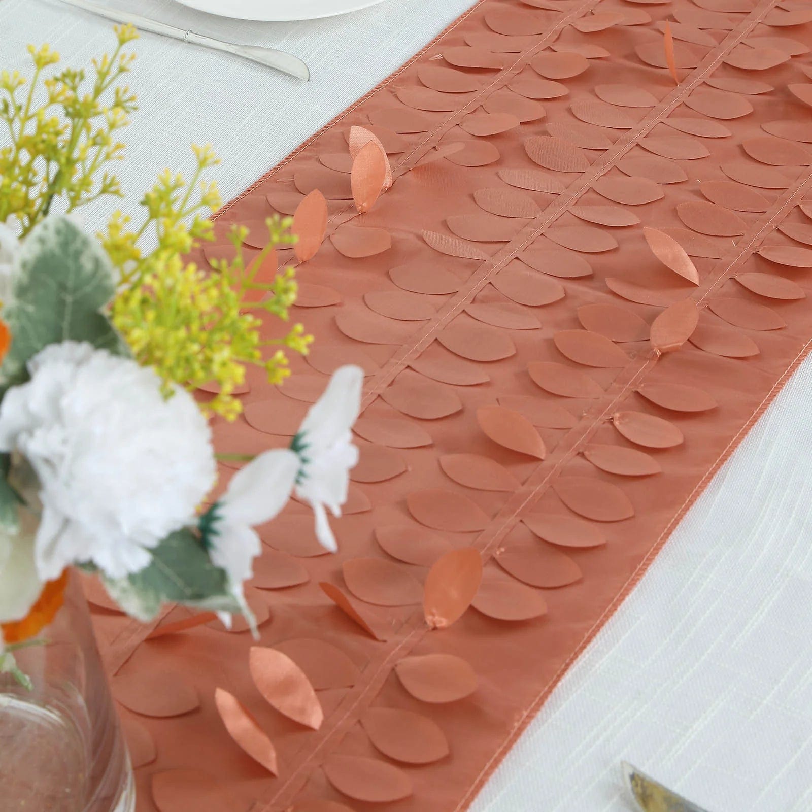 12x108 Inch Elegant Taffeta Table Runner with 3D Leaves & Petals Design - Perfect for Wedding, Party, and Holiday Dining Table Decorations