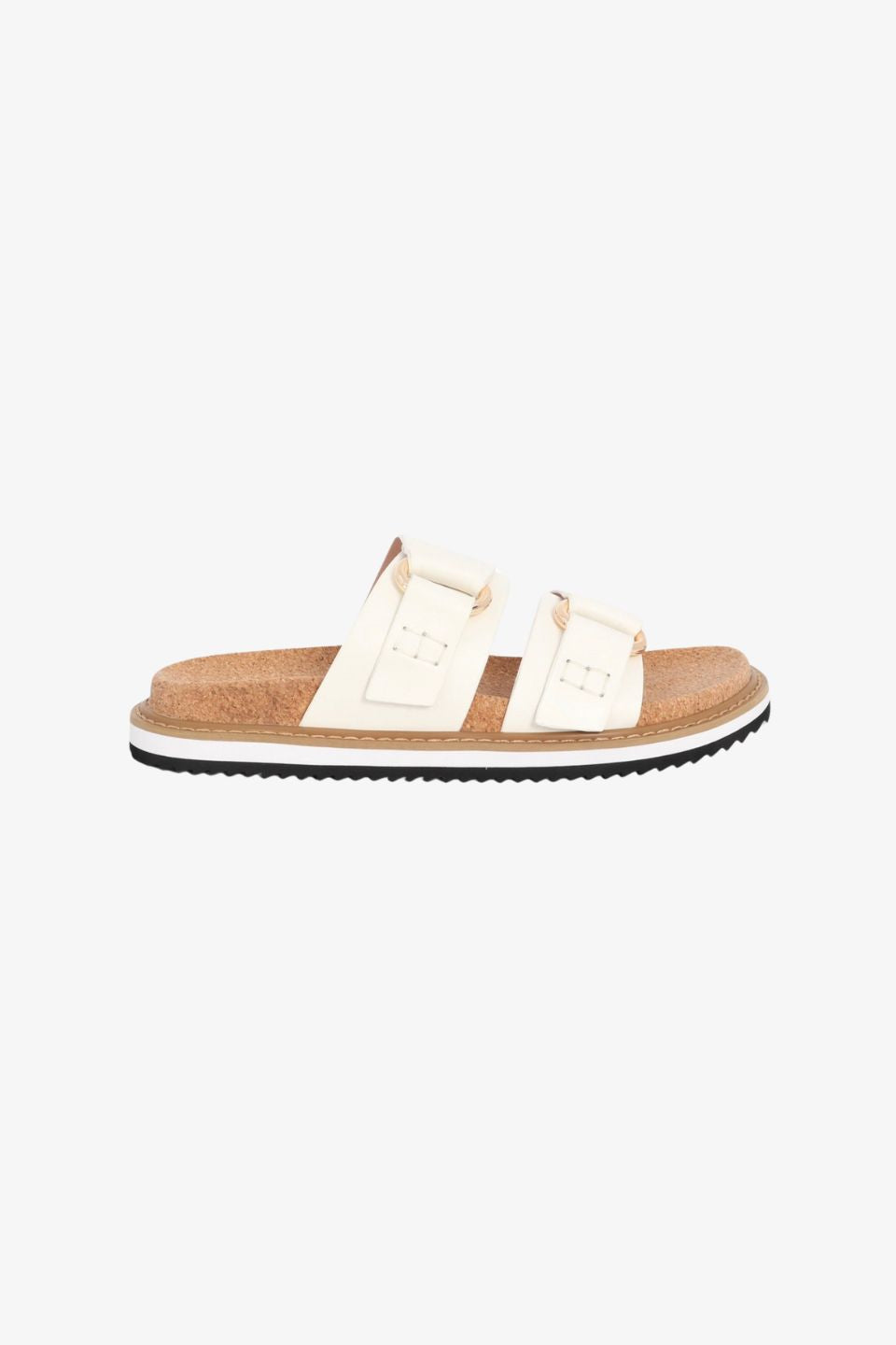Bambi White Double Leather Strap Slide Sandals - Women's Comfortable Summer Casual Shoes for Beach, Vacation & Everyday Wear