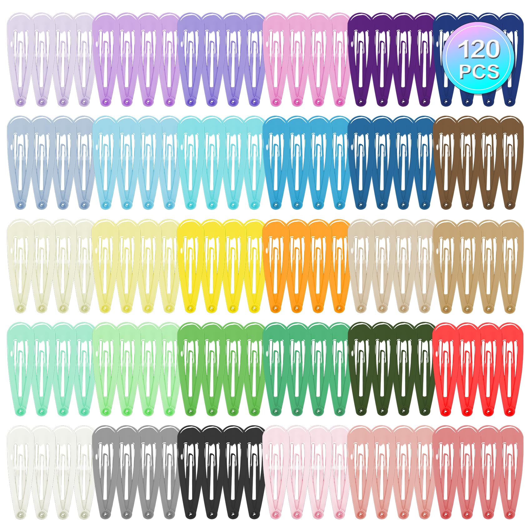 120 Pcs Colorful Snap Hair Clips for Girls - Assorted Candy Color Hair Barrettes for Kids, Teens, Toddlers & Women (30 Colors) - Perfect for School, Parties, Daily Styling & Gift Giving