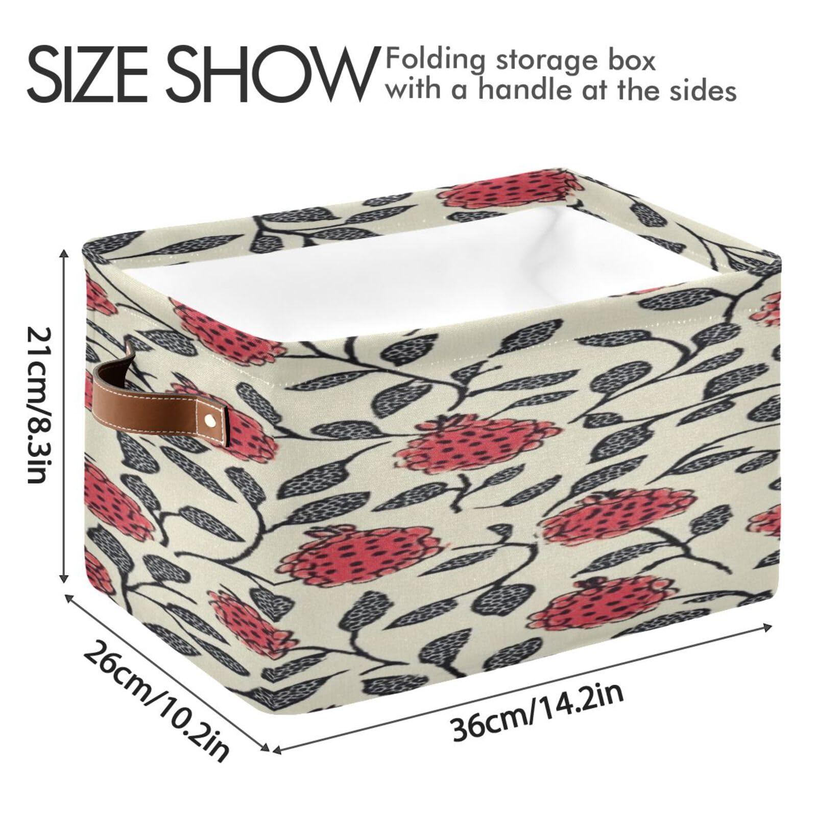 Large Storage Baskets with Handles - Foldable Home Organization Bins for Closet, Shelves & Pantry (2-Pack, Pomegranate Flower) | Perfect for Bedroom Storage, Toy Organization & Laundry Sorting