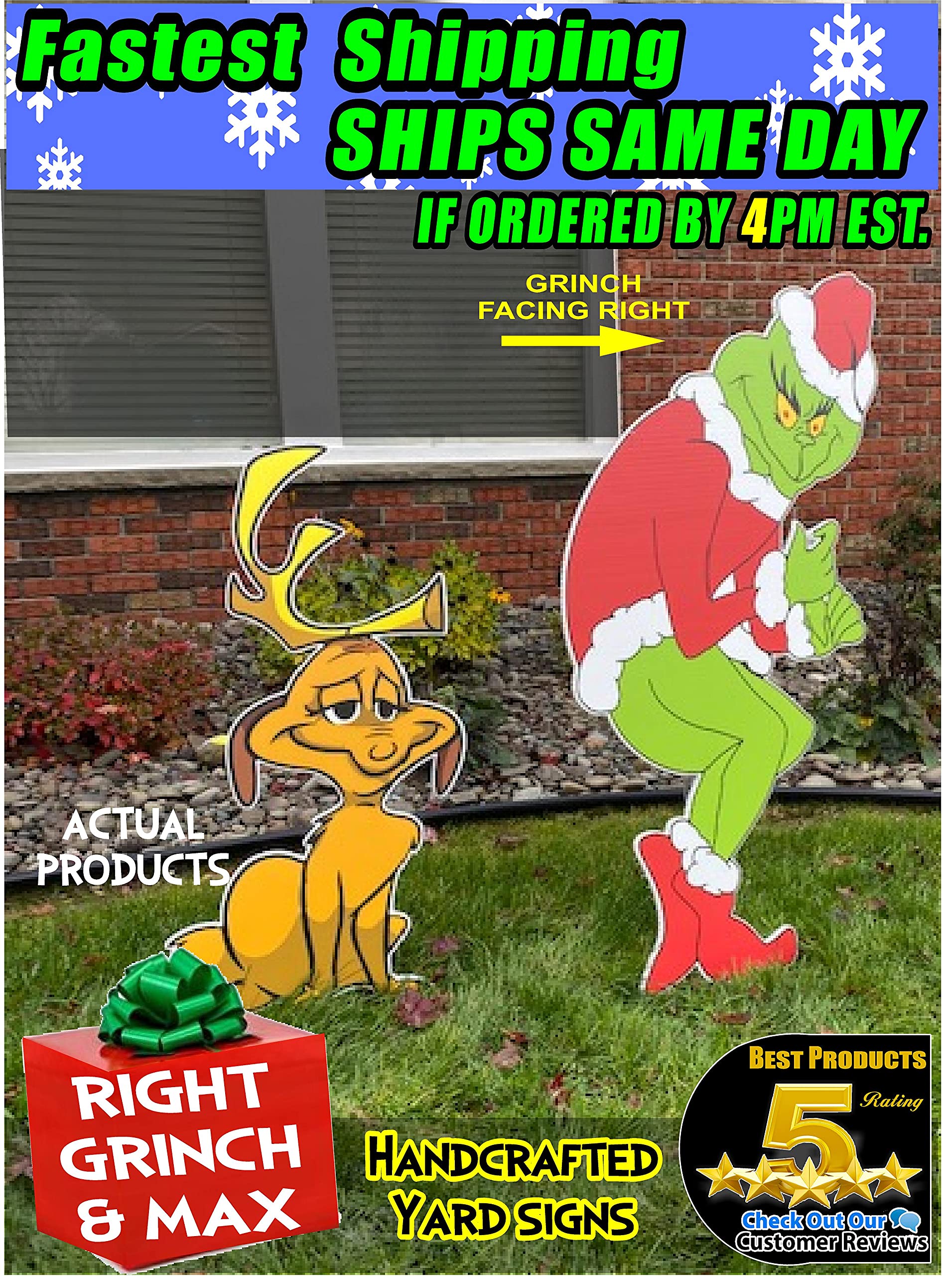 Grinch Stealing Christmas Lights Right Facing with Max The Dog - 47x22 Inch Large Outdoor Yard Decoration for Holiday & Christmas Decor