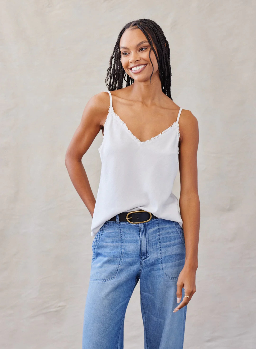 Frayed Edge Camisole Top - Soft Foggy Sky Color for Women | Perfect for Layering, Casual Outfits & Summer Wardrobe