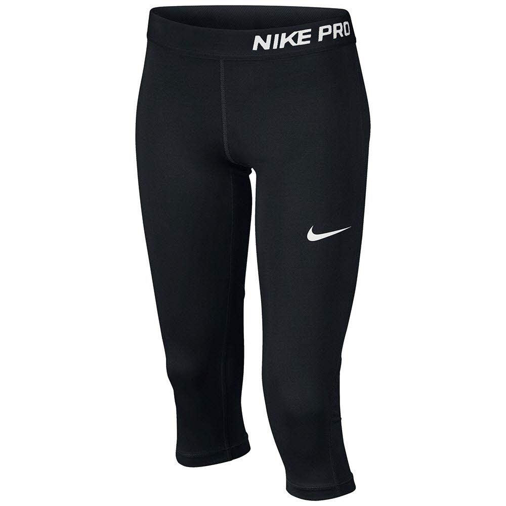 Nike Kids Girl's Pro Cool Training Capri Pants - Little/Big Kids (Size 14) - Black/White - Moisture-Wicking Athletic Leggings for Running, Yoga & Gym Workouts