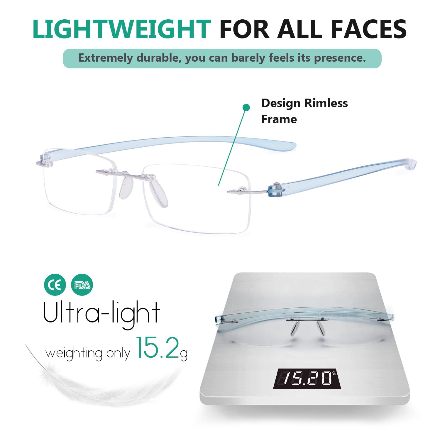 Eyekepper Small Lens Rimless Reading Glasses for Men & Women - Lightweight Comfort for Reading, Computer Work & Close-Up Tasks