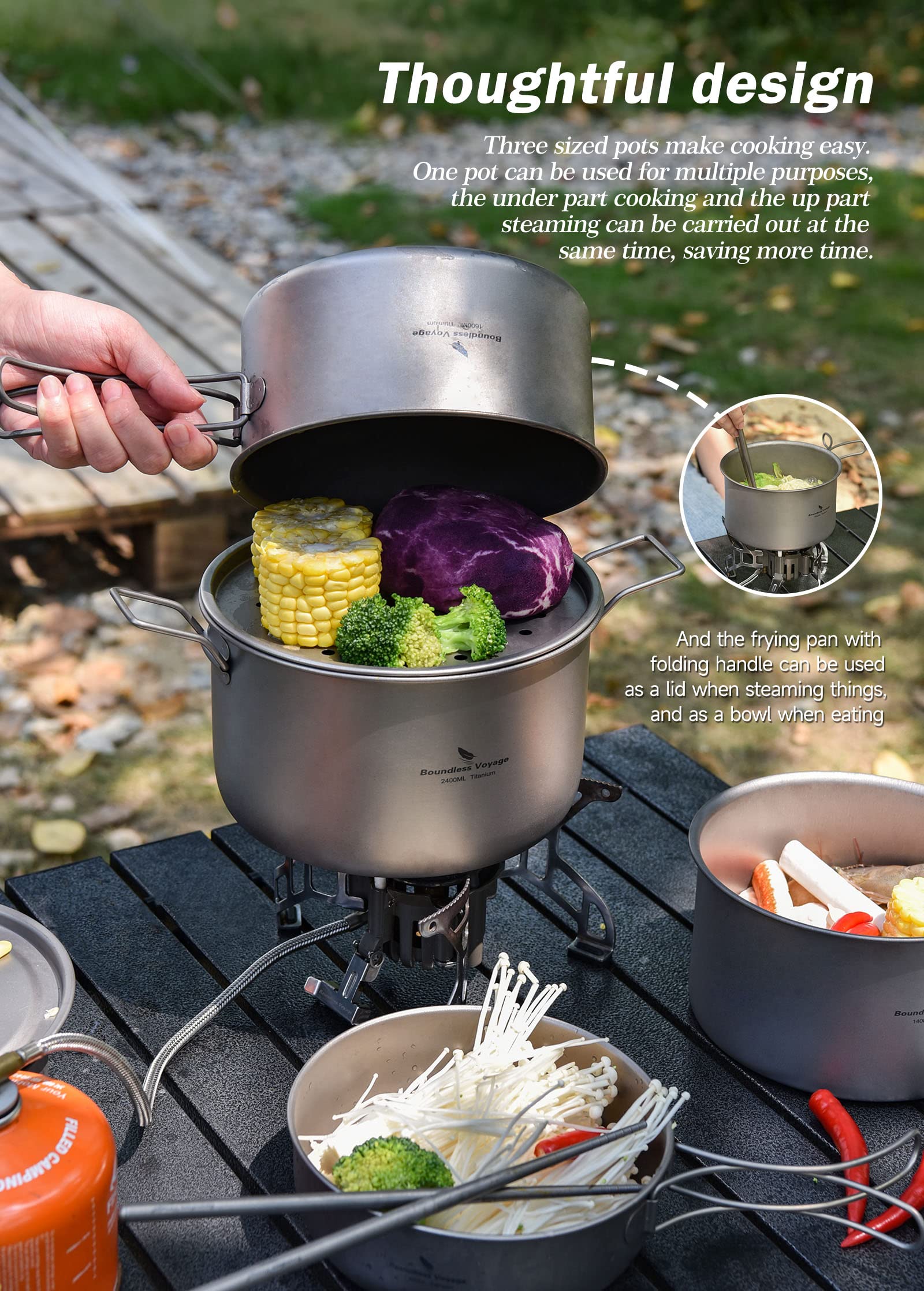 Lightweight Titanium Camping Cookware Set - Portable Outdoor Cooking Pot for Hiking, Backpacking & Travel | Durable & Compact for 1-5 People | Perfect for Campfire Meals, Backcountry Adventures & RV Trips