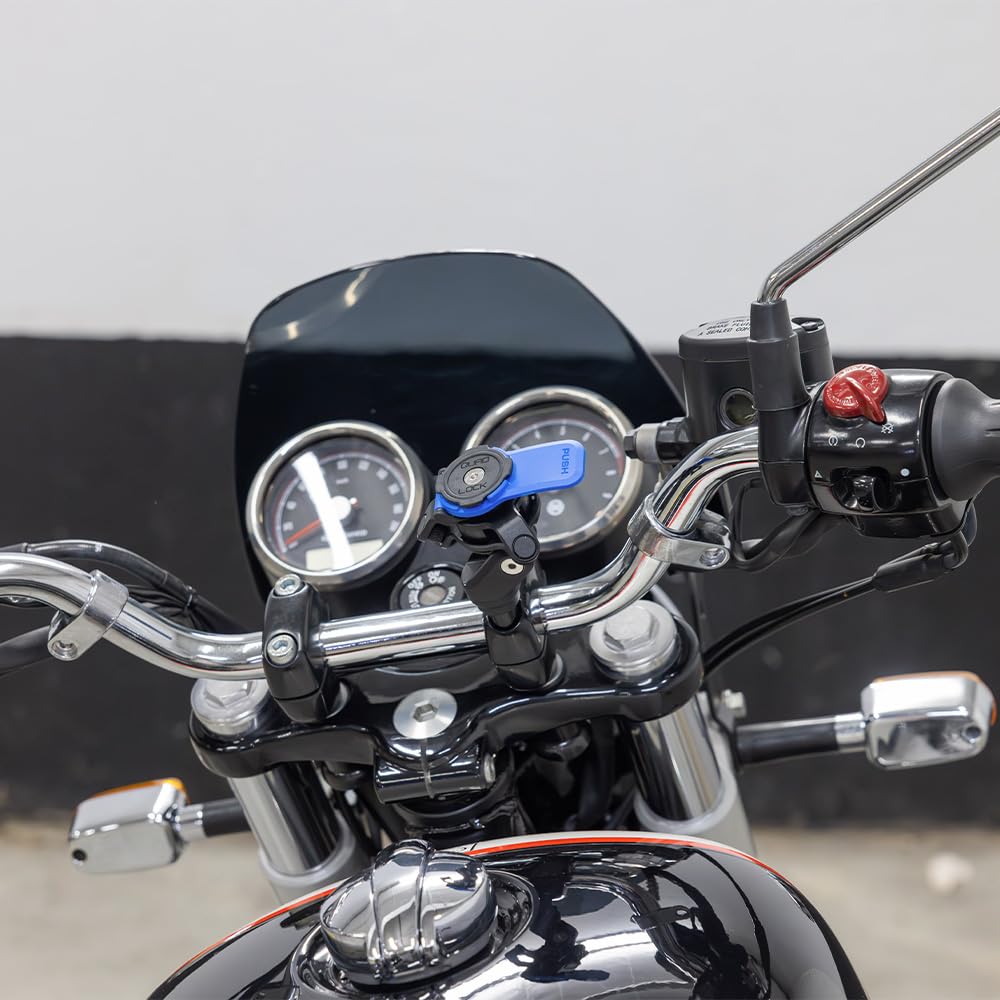 Quad Lock Motorcycle Phone Mount Kit - Handlebar Clamp with Vibration Dampener for iPhone 14 Pro Max (MAG Case Included) - Secure Smartphone Holder for Adventure Riding & Commuting
