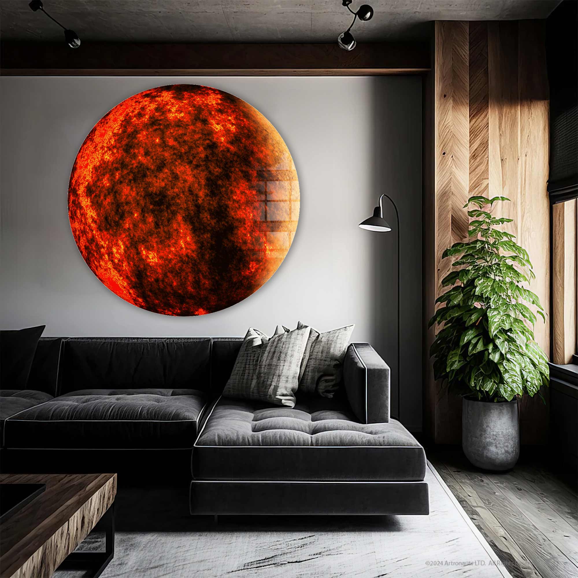 Red Planet Rounded Glass Wall Art - Modern Home Decor for Living Room, Bedroom & Office - Unique Space-Themed Interior Design