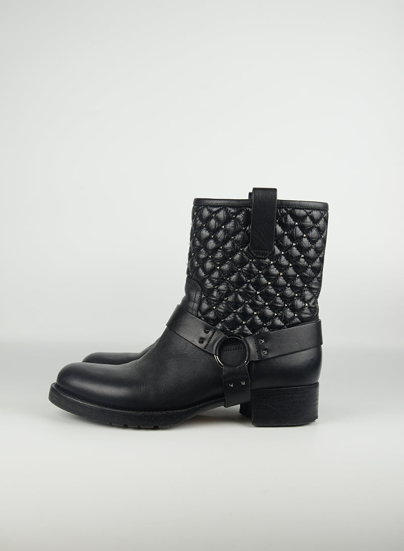 Valentino Black Leather Biker Boots with Studs - Size 39.5 | Stylish Women's Fashion for Night Out & Motorcycle Riding