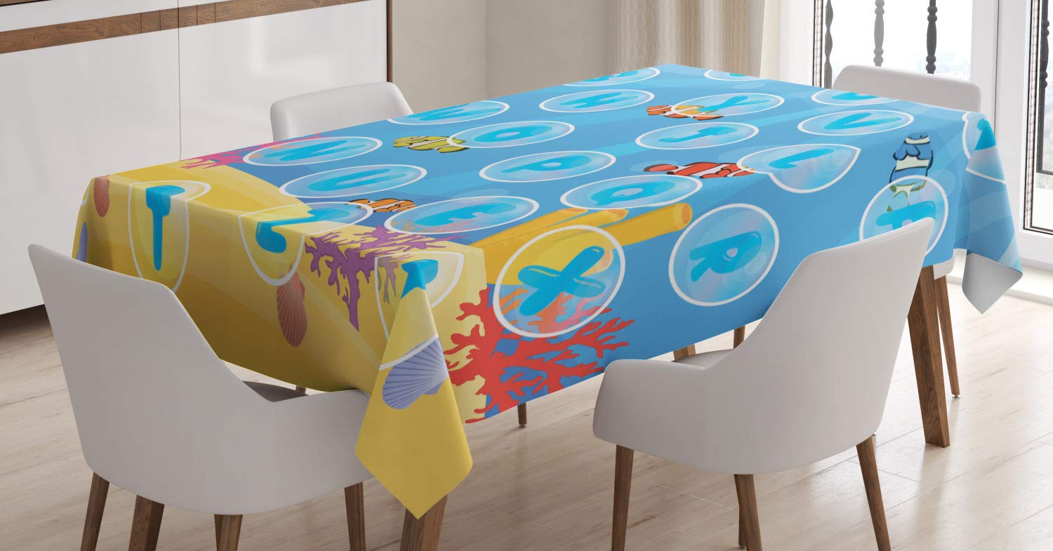 Ambesonne Alphabet Bubbles Under The Sea Cartoon Tablecloth - 60
