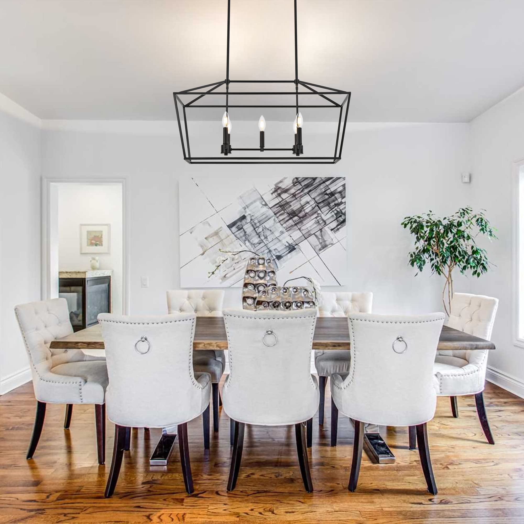 Melucee 5-Light Linear Kitchen Island Chandelier - Traditional Farmhouse Style Matte Black Pendant Lighting with E12 Base | Perfect for Dining Room, Foyer & Restaurant Decor