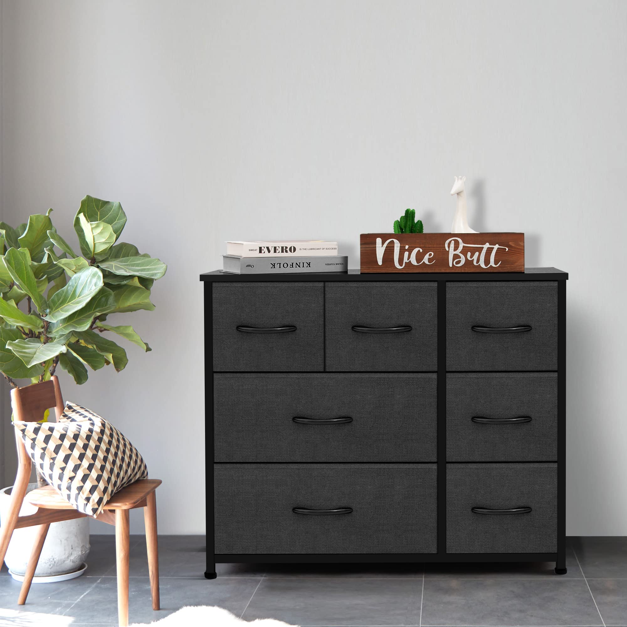 AZL1 Life Concept Dresser Storage Organizer - Large Standing Unit with 7 Removable Fabric Drawers for Bedroom, Office, Entryway, Living Room & Closet - Dark Grey - Perfect for Home Organization & Space Saving Solutions