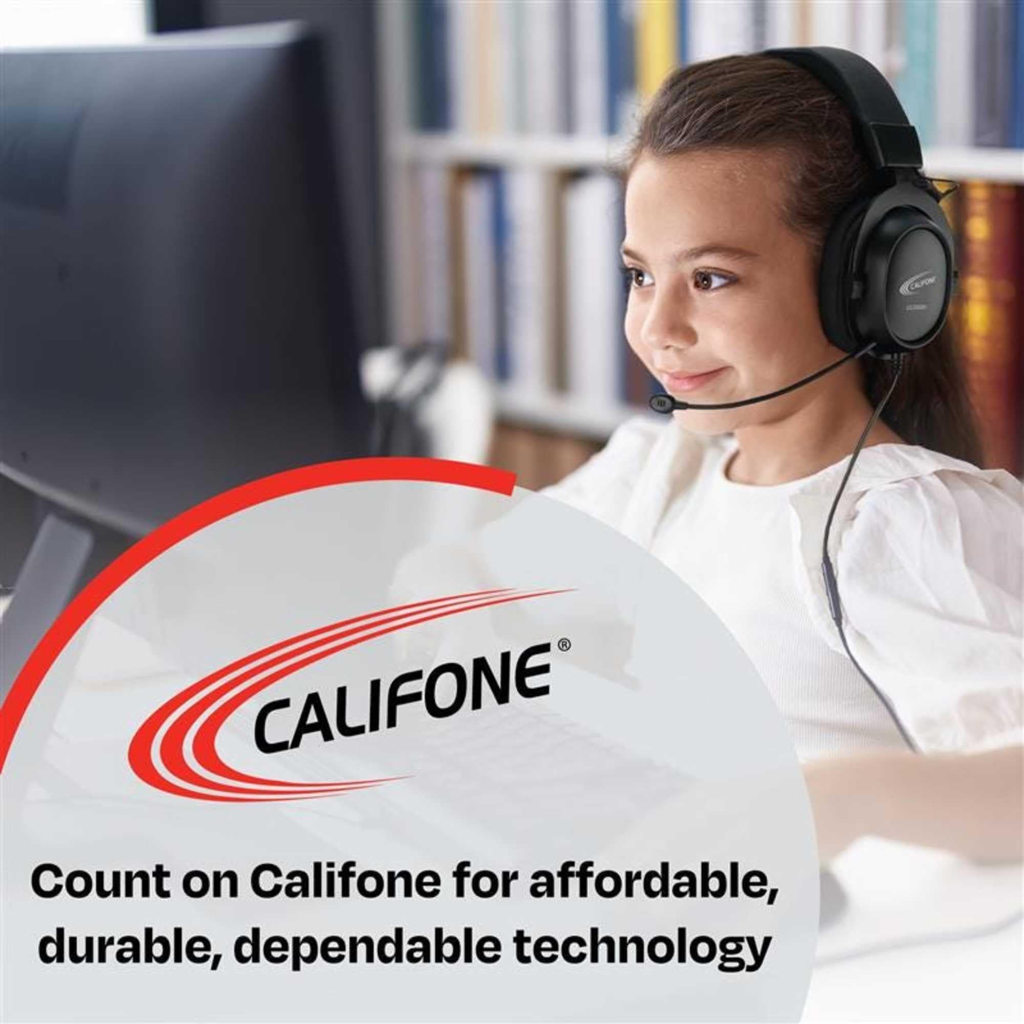 Califone NeoTech Plus 10171MUSB Premium Over-Ear Stereo Headphones with Inline Microphone - USB Plug, Black | Perfect for Online Classes, Call Centers & Remote Work