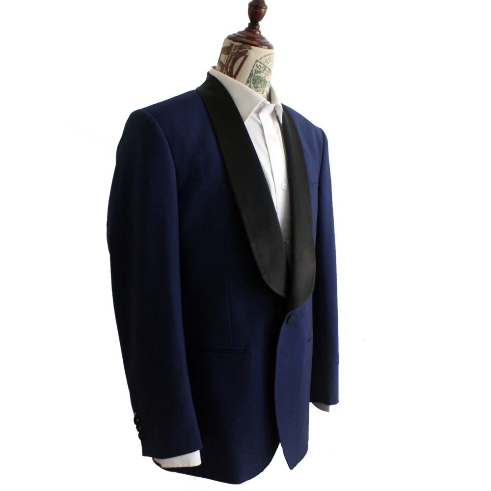 Navy Blue Wool Blend Black Shawl Lapel Tuxedo 2-Piece Suit Set for Men - Formal Evening Wear for Weddings, Prom & Black Tie Events