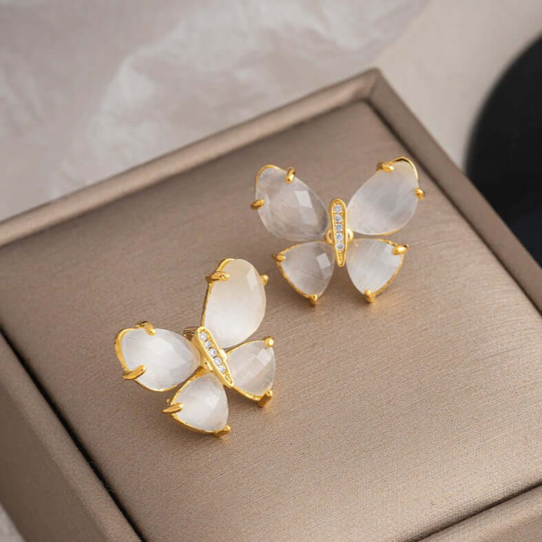 Dainty Cat Eye Stone Butterfly Stud Earrings for Women | R5094 | Elegant Jewelry Gift for Birthday, Anniversary & Special Occasions