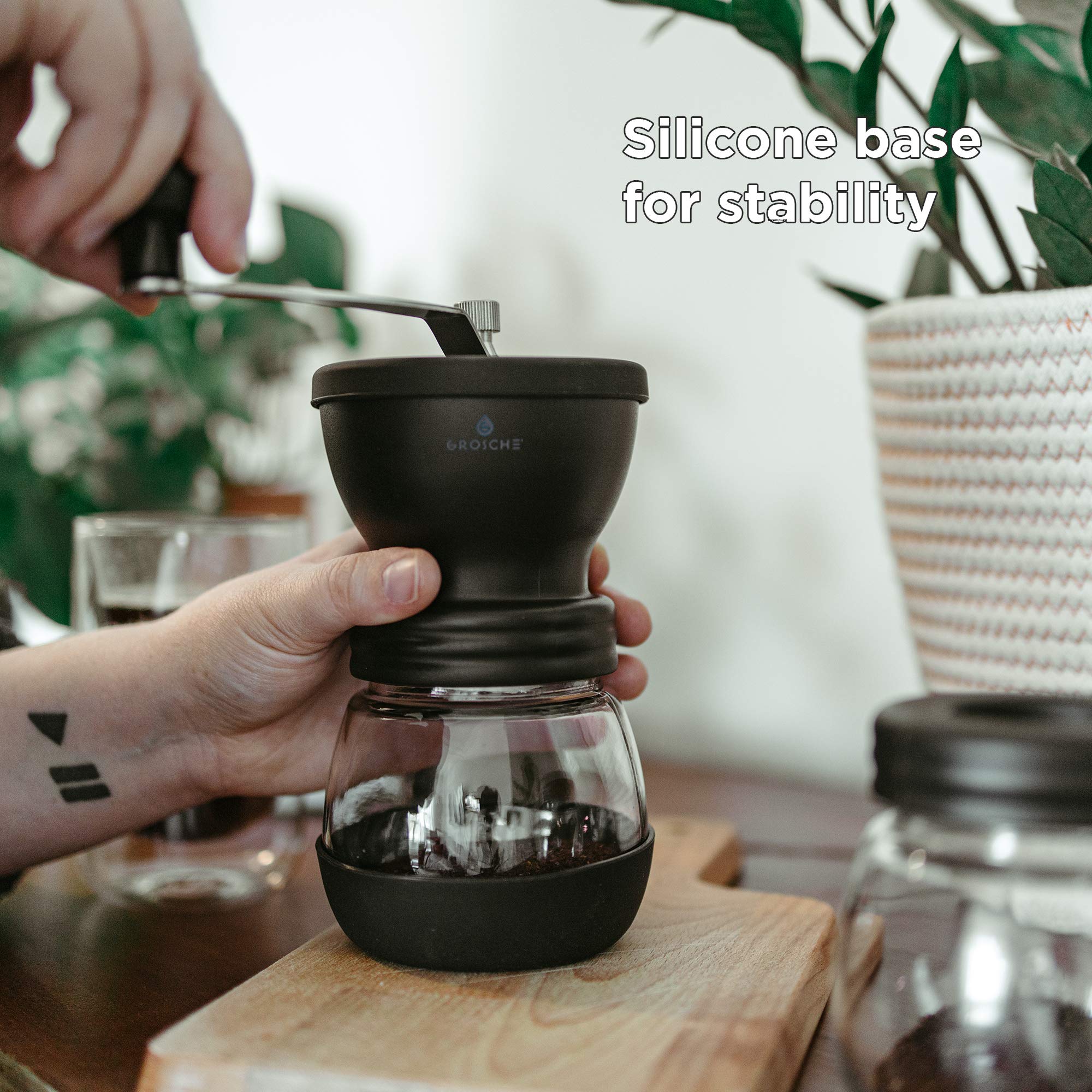 GROSCHE Bremen Manual Coffee Grinder - Premium Stainless Steel Burr Hand Grinder for Espresso, French Press & Pour Over - Portable Coffee Bean Grinder for Home, Camping & Travel