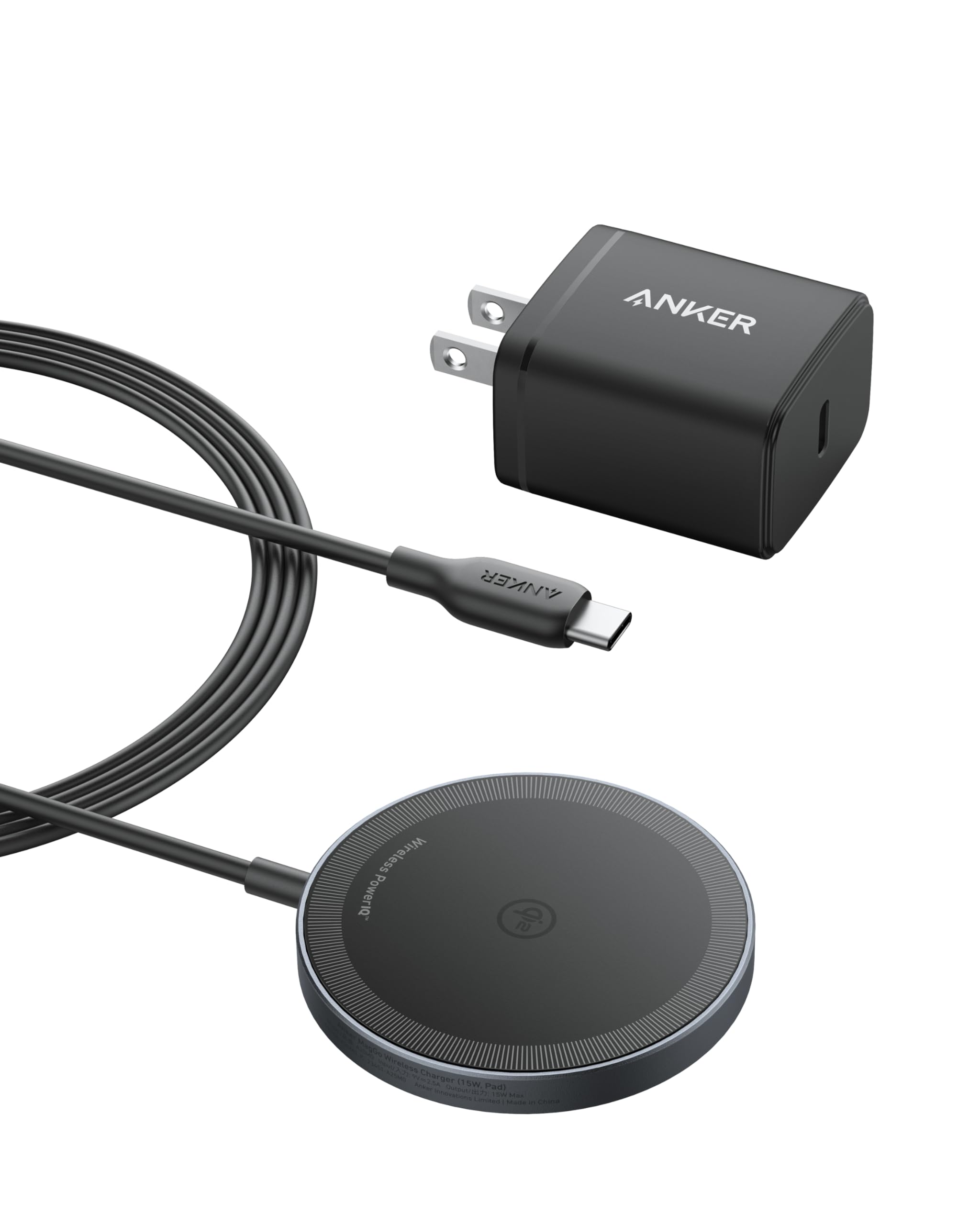 Anker MagGo Qi2 Certified 15W Wireless Charging Pad - Magnetic MagSafe Charger Compatible with iPhone 16/16 Plus/16 Pro/16 Pro Max/15/14/13/12 Series (Includes USB-C Cable) - Perfect for Home, Office & Travel Charging