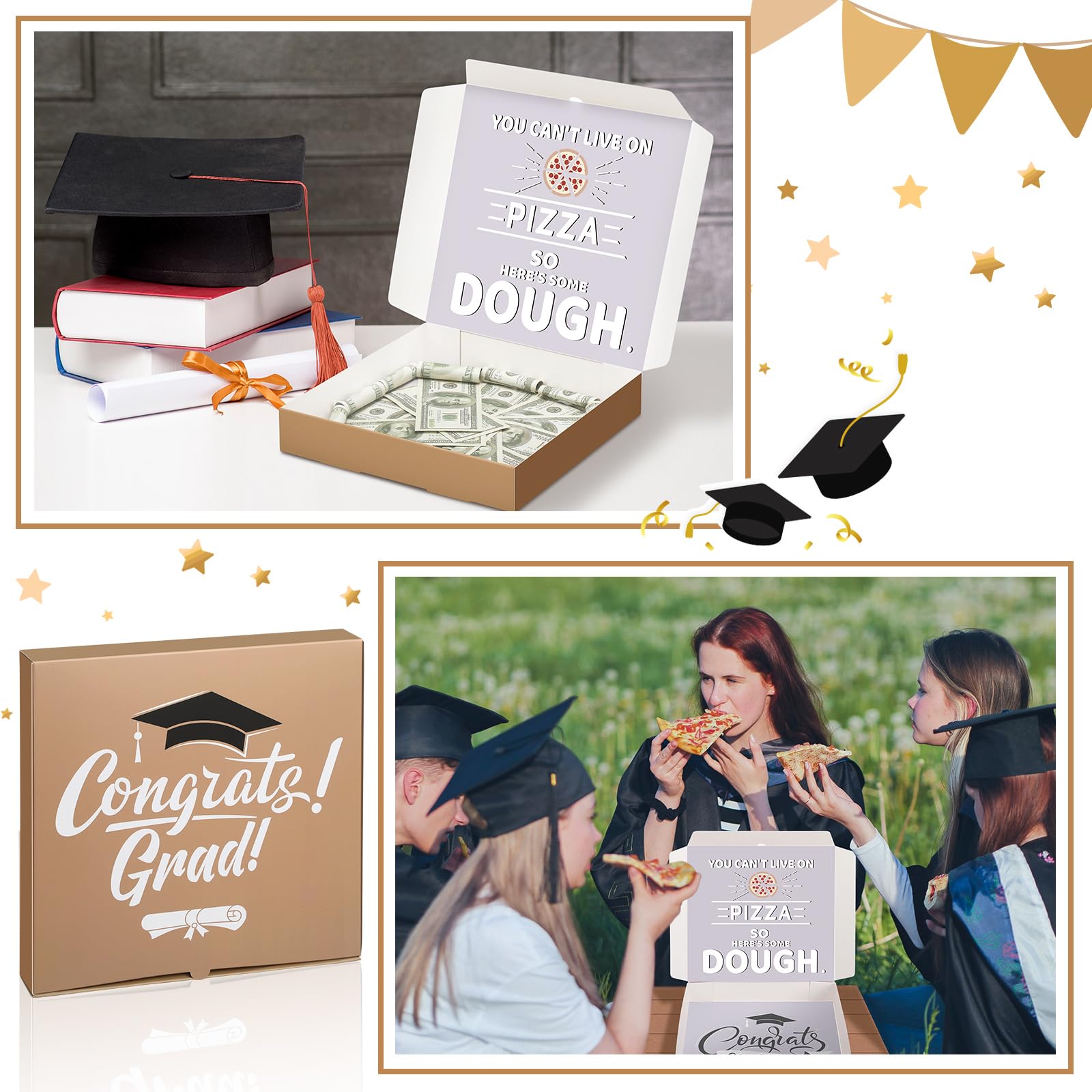 2 Pack Graduation Money Pizza Box Gift Holder - Funny Cash Gift Box for Class of 2025 - Graduation Party Supplies (Cash Not Included) - Perfect for Grad Parties, Money Gifts & Unique Present Ideas