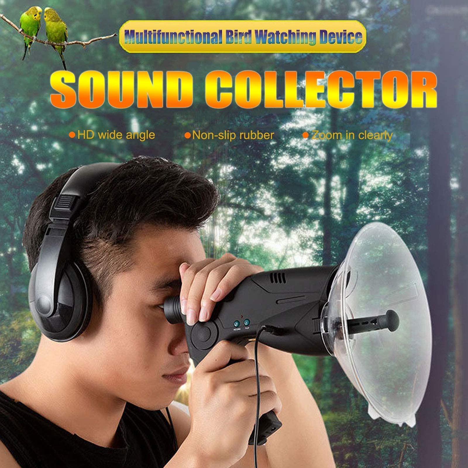 8X Portable Parabolic Microphone Monocular - Bionic Sound Amplifier Ear for Bird Watching & Nature Observation | Perfect for Outdoor Adventures, Wildlife Monitoring & Security Surveillance