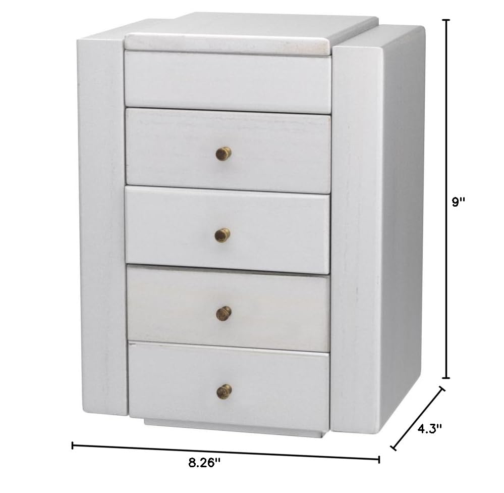 Meangood 5-Layer Wooden Jewelry Organizer Box with Mirror & 4 Drawers - Large Storage for Rings, Earrings, Necklaces (White) - Perfect for Women's Bedroom Vanity, Dresser & Travel Jewelry Organization