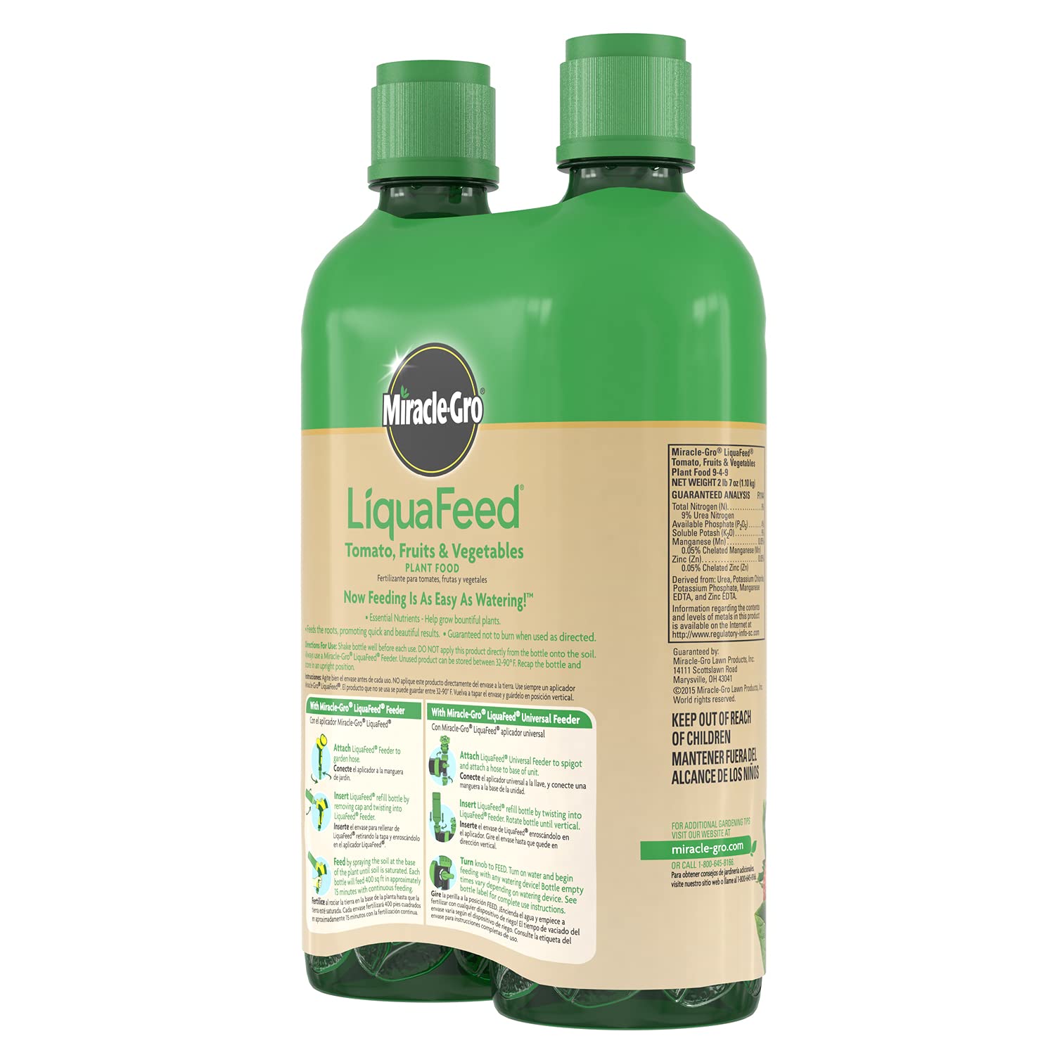 Scotts LiquaFeed Tomato, Fruit & Vegetable Plant Food Refills - 16 fl oz Liquid Fertilizer (6-Pack of 2 Bottles) - Ideal for Home Gardening, Greenhouses & Organic Farming