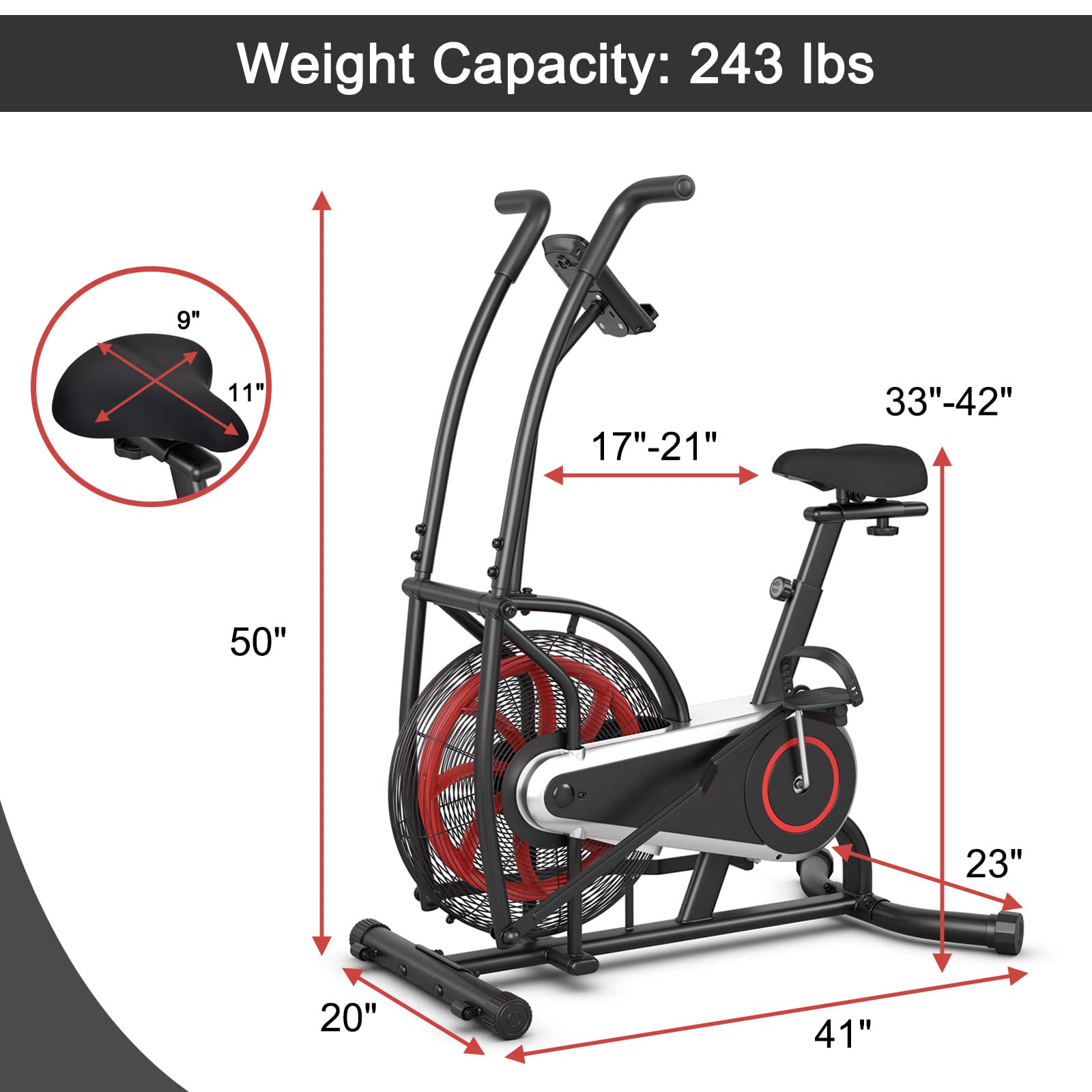 Goplus Air Bike Exercise Bike - Fan Cycling Bike with Adjustable Resistance, LCD Display, Tablet Holder & Wheels for Home Cardio Workout | Indoor Fitness Equipment for Weight Loss & Full-Body Training