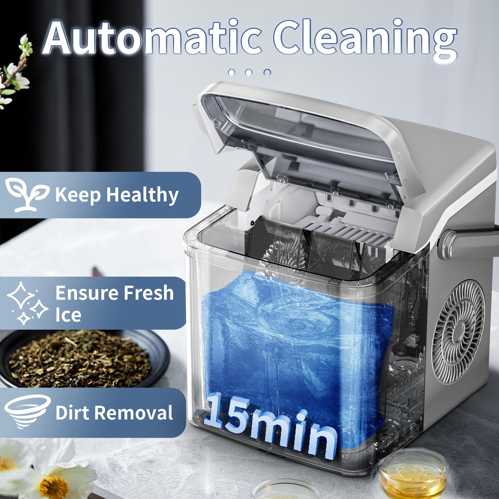 Antarctic Star Portable Countertop Ice Maker - 26 lbs Daily Output, 9 Ice Cubes in 6 Minutes, Self-Cleaning Ice Machine with One-Touch Operation & 2 Ice Size Options - Perfect for Home Kitchen, Office, Dorm Room, RV, Camping & Outdoor Parties (Grey)