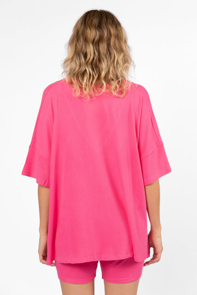 Love Me So Heather Hot Pink Ribbed Knit Set - Women's Casual Loungewear for Cozy Nights & Relaxing Weekends - FINAL SALE