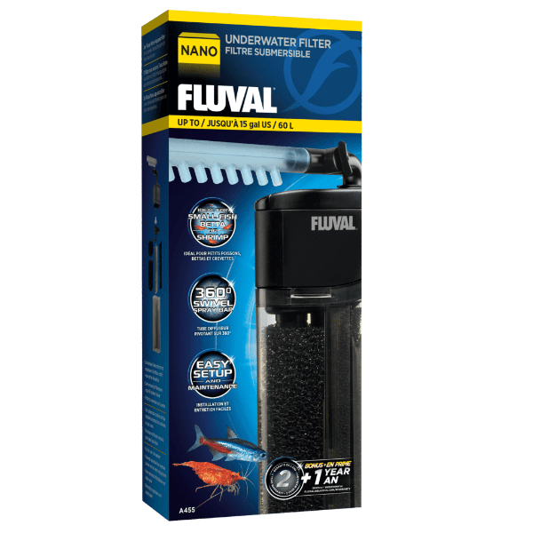Fluval Nano Aquarium Underwater Filter - Ultra Quiet Submersible Water Filter for Small Fish Tanks (1-5 Gallons) - Perfect for Betta Fish, Shrimp & Nano Aquariums - Home & Office Use