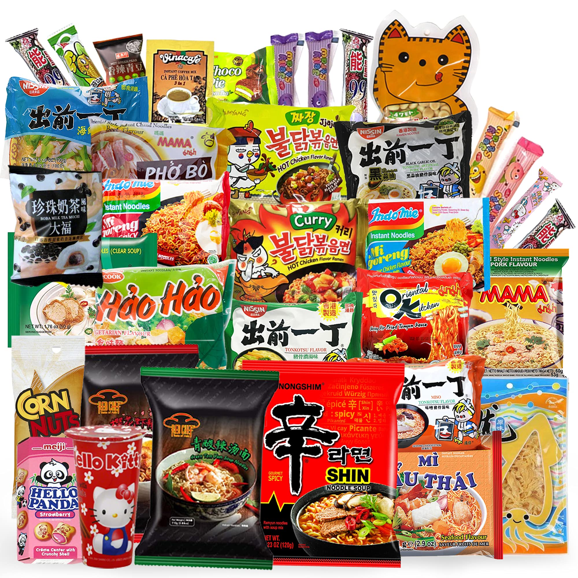 INFINITEESHOP Asian Instant Ramen Variety Pack with Sardines & Free Snacks - 12 Pack Assorted Noodles | Quick Meals for Students, Office Lunch & Emergency Food Supply
