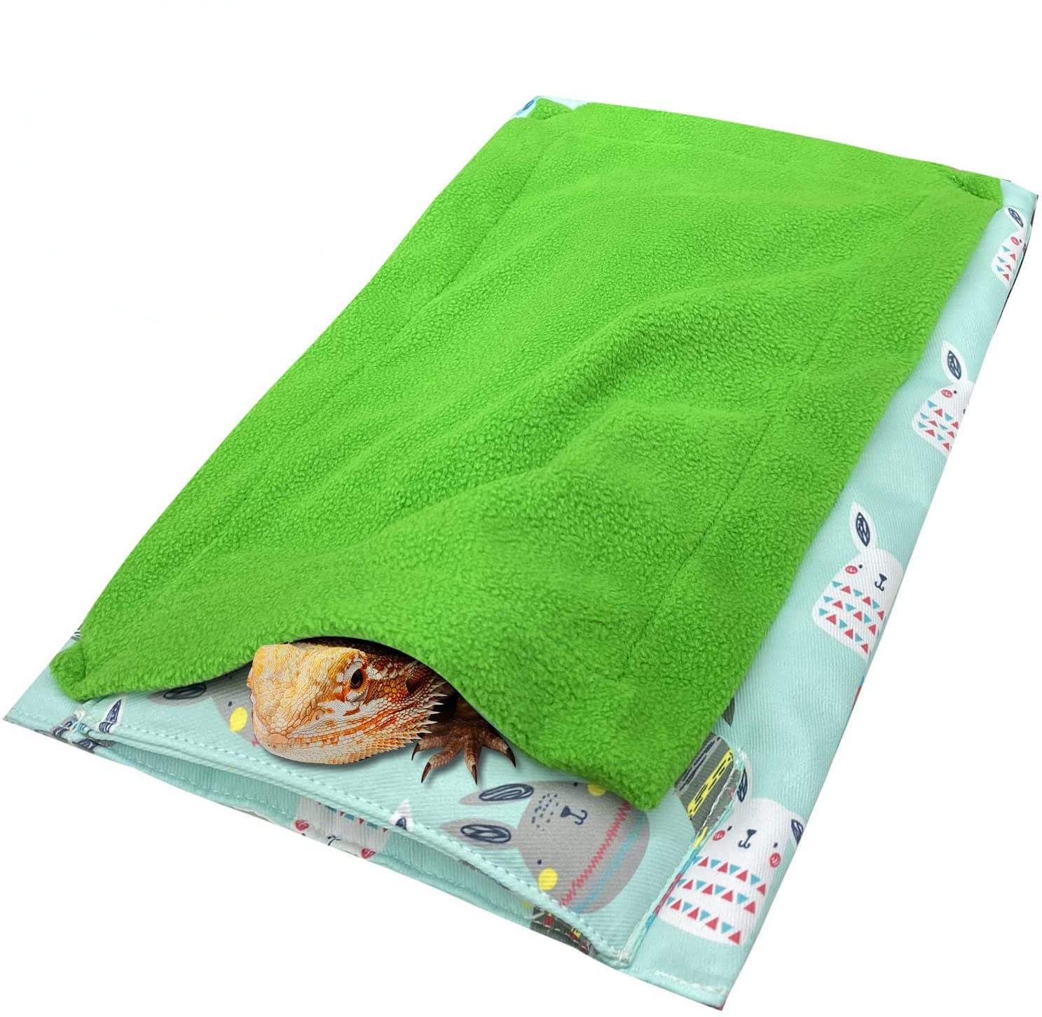 **Warm & Soft Small Animal Sleeping Bed for Bearded Dragons & Reptiles - Cozy Blanket & Pillow Set - Perfect for Lizards, Leopard Geckos (Green) - Ideal for Terrariums & Pet Habitats**