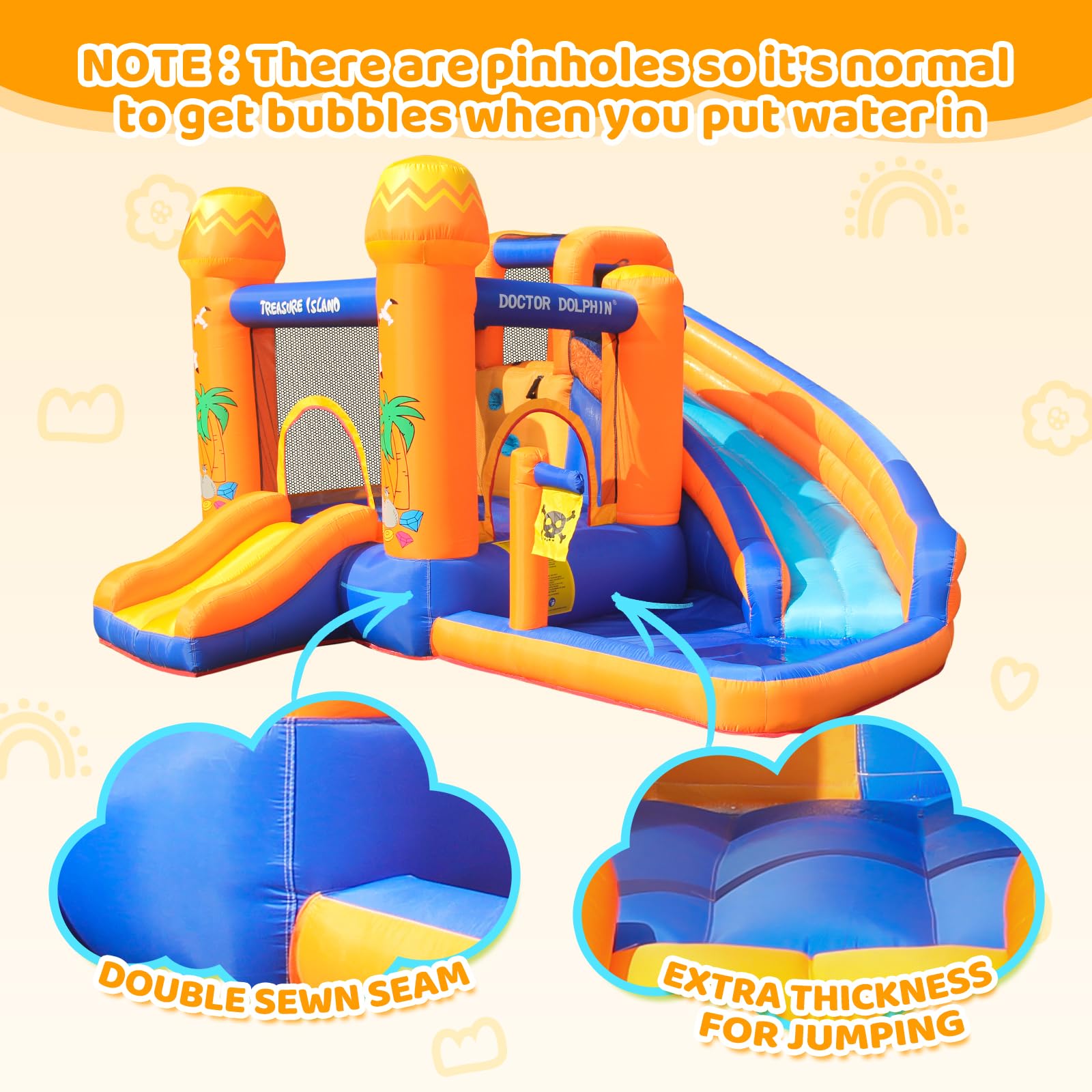 **Doctor Dolphin Inflatable Water Slide for Kids - Bounce House with Blower, Wet & Dry Bouncy Slide & Splash Pool - Outdoor Water Park for Backyard, Birthday Parties & Summer Fun**