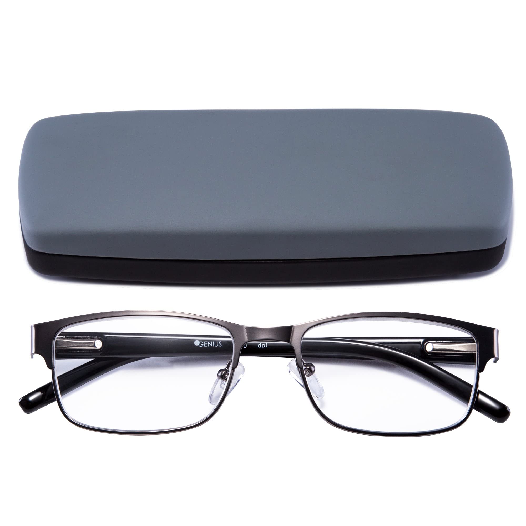 Premium EYEGUARD Readers - Metal Deluxe Rectangular Reading Glasses for Men (+4.00 Strength) | Stylish & Durable for Office, Reading & Computer Use