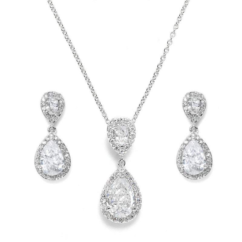 Elegant Silver Crystal Necklace & Earring Set 4074 | Bridal Jewelry for Weddings, Prom & Special Occasions