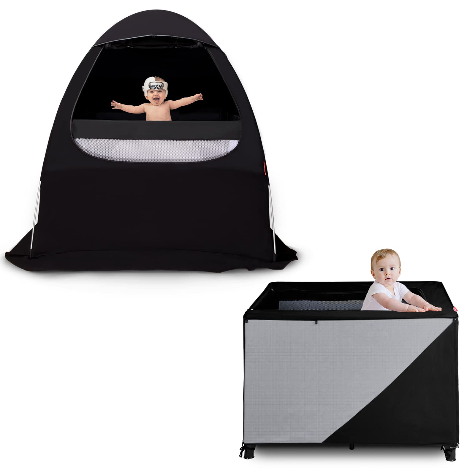 YAVIL Blackout Tent for Pack N Play - Breathable Stretchy Netting Cover Canopy for Baby Sleeping & Playtime - Indoor & Outdoor Use - Nursery, Travel & Camping Essential
