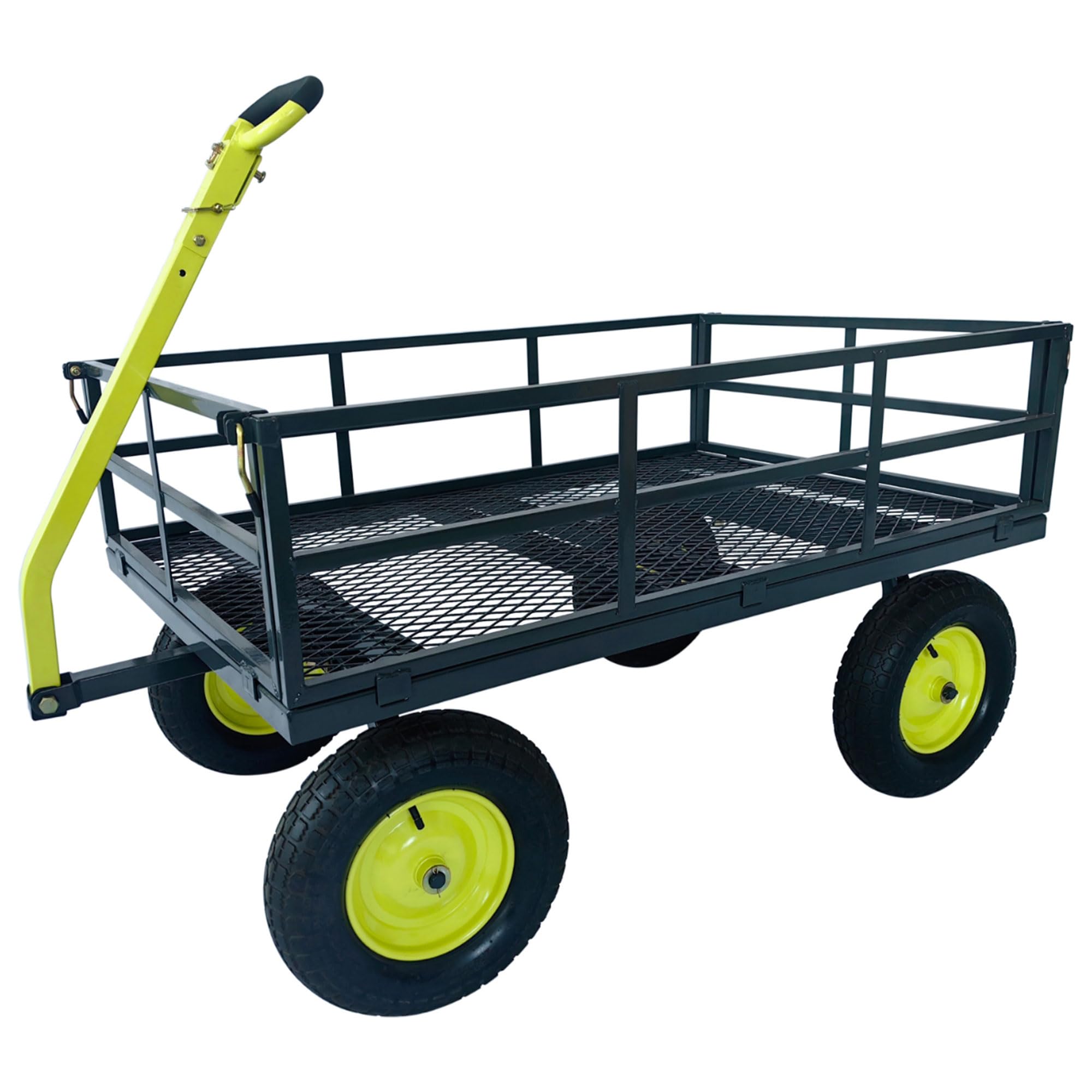 Yard Tuff Jumbo Wagon - Heavy Duty Steel Mesh Deck Utility Cart for Outdoor & Yard Work - 1400 lb Capacity with Large Stable Tires (34 x 52 Inch, Gray/Green) - Perfect for Gardening, Landscaping, Farm & Construction Use