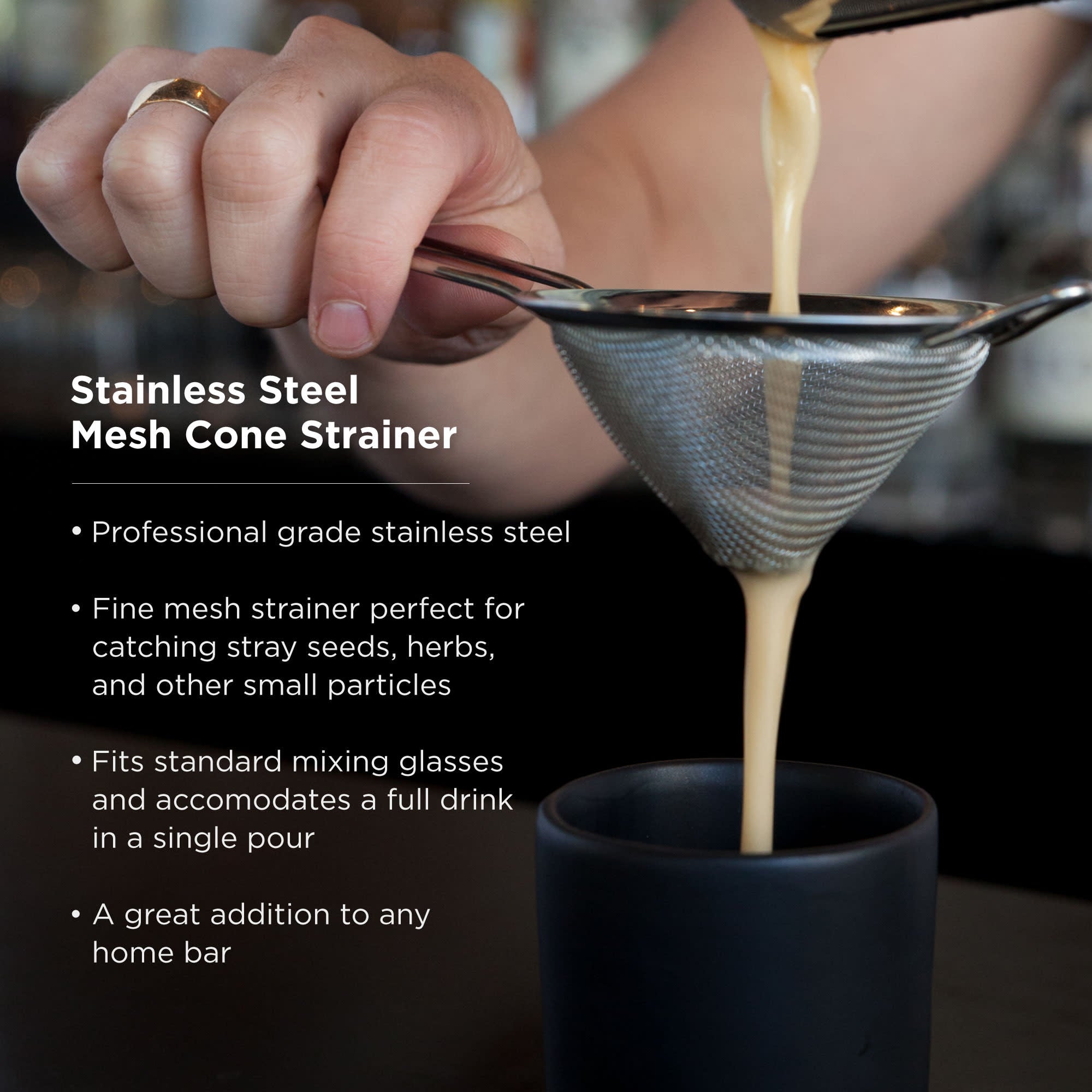 Premium Stainless Steel Fine Mesh Cone Strainer for Tea, Coffee & Cocktails - Durable Kitchen & Bar Filter with Handle for Easy Pouring