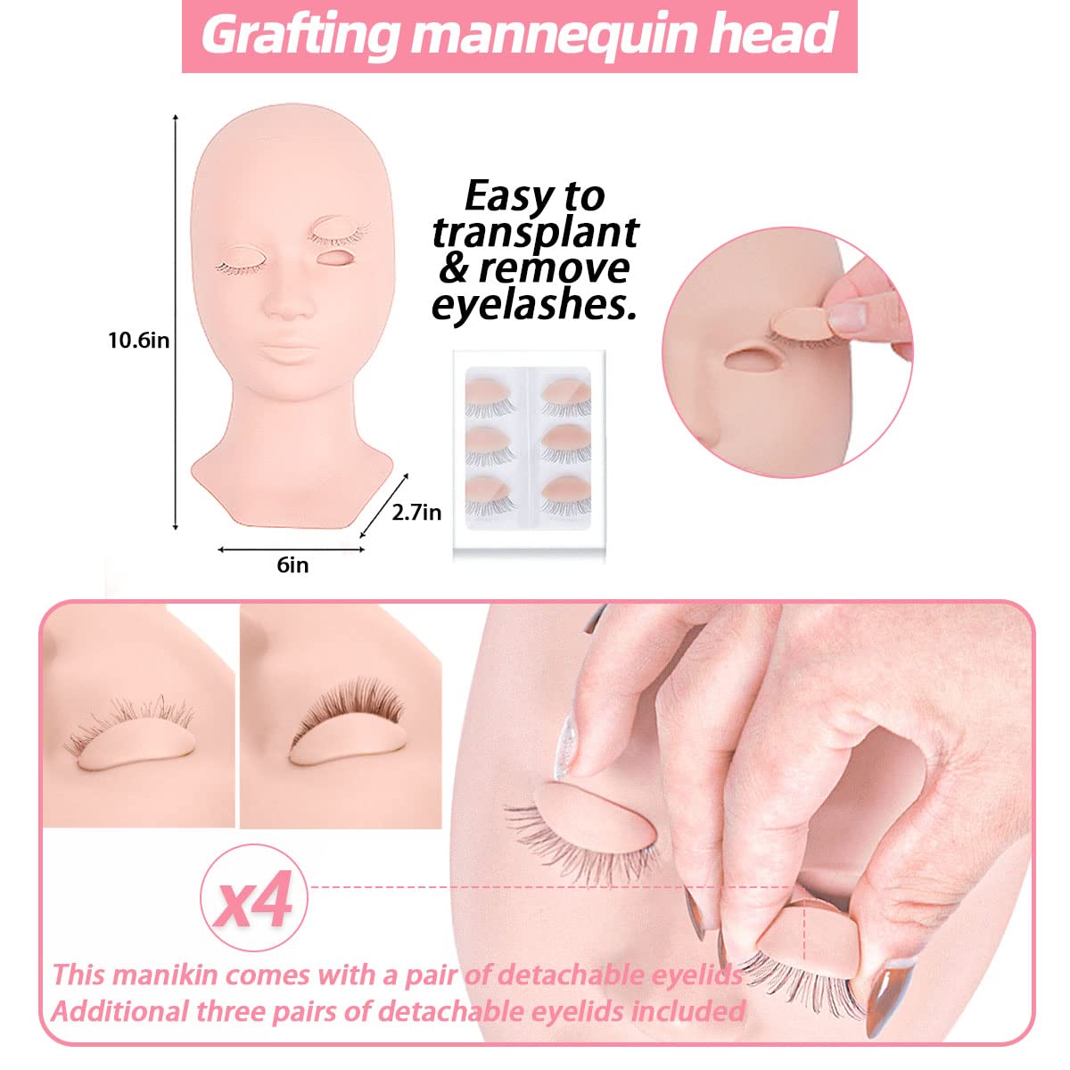 Professional Eyelash Extension Kit with Mannequin Head, Removable Eyelids & USB Lash Fan - Complete Practice Set for Beginners | Includes False Eyelashes, Shampoo Brush & Glue Tools | Perfect for Salon Training & Home Use