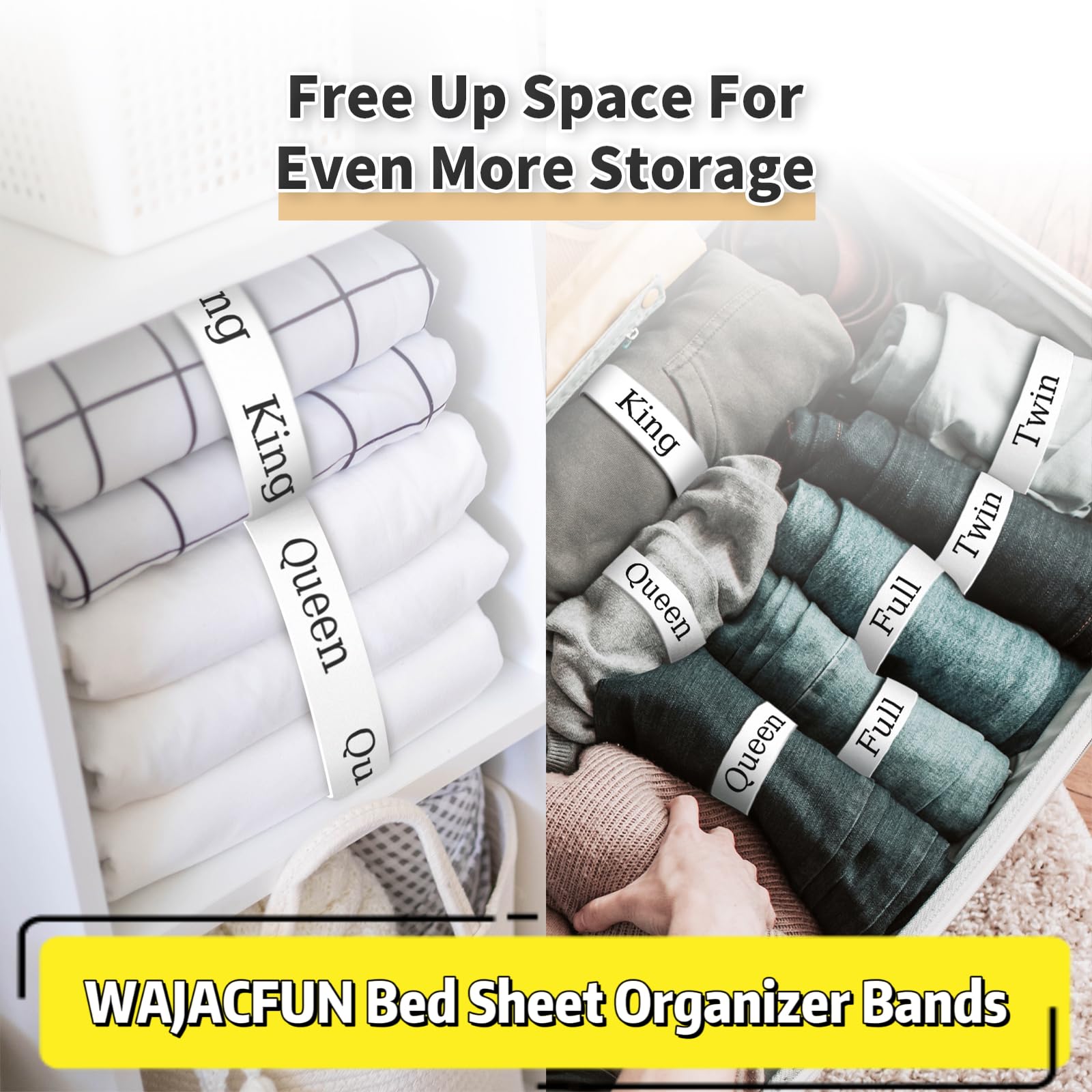 Elastic Bed Sheet Organizer Bands - 4 Pack Twin Size for Linen Closet & Laundry Room Storage - Labeled Sheet Fasteners for Pillow & Duvet Organization - Perfect for Home, Apartment, and Dorm Room Storage Solutions