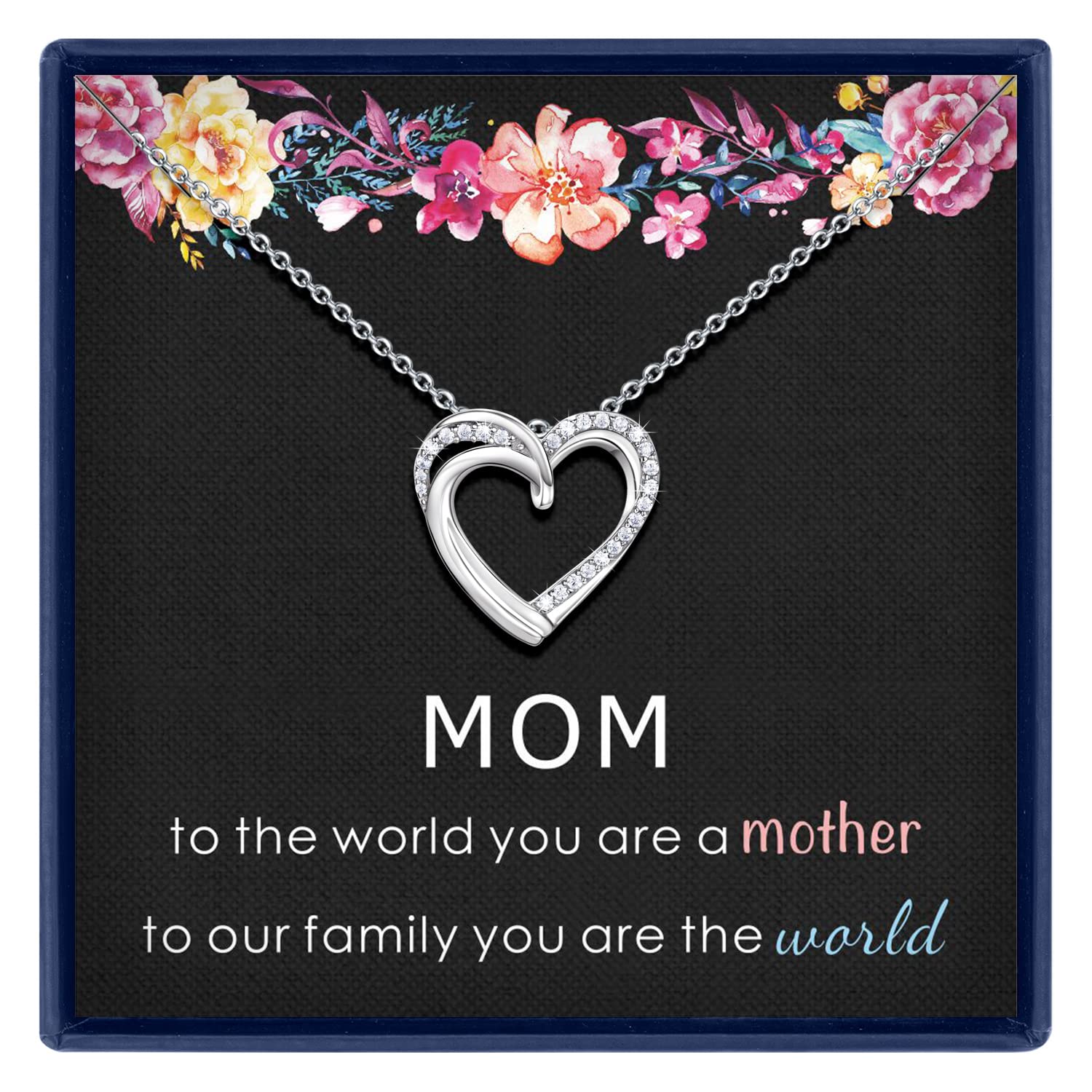Mom Necklace - Sterling Silver Heart Pendant for Women | Birthday & Christmas Gift from Daughter or Son | Perfect for Mother's Day, Anniversaries & Special Occasions