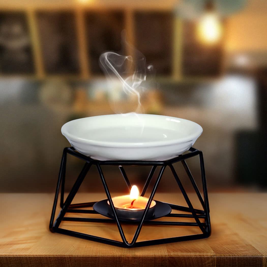 Hexagon Ceramic Tealight Candle Holder - Geometric Essential Oil Diffuser & Aroma Burner for Home Decor, Romantic Gift Idea - Perfect for Bedroom, Bathroom, and Meditation Spaces