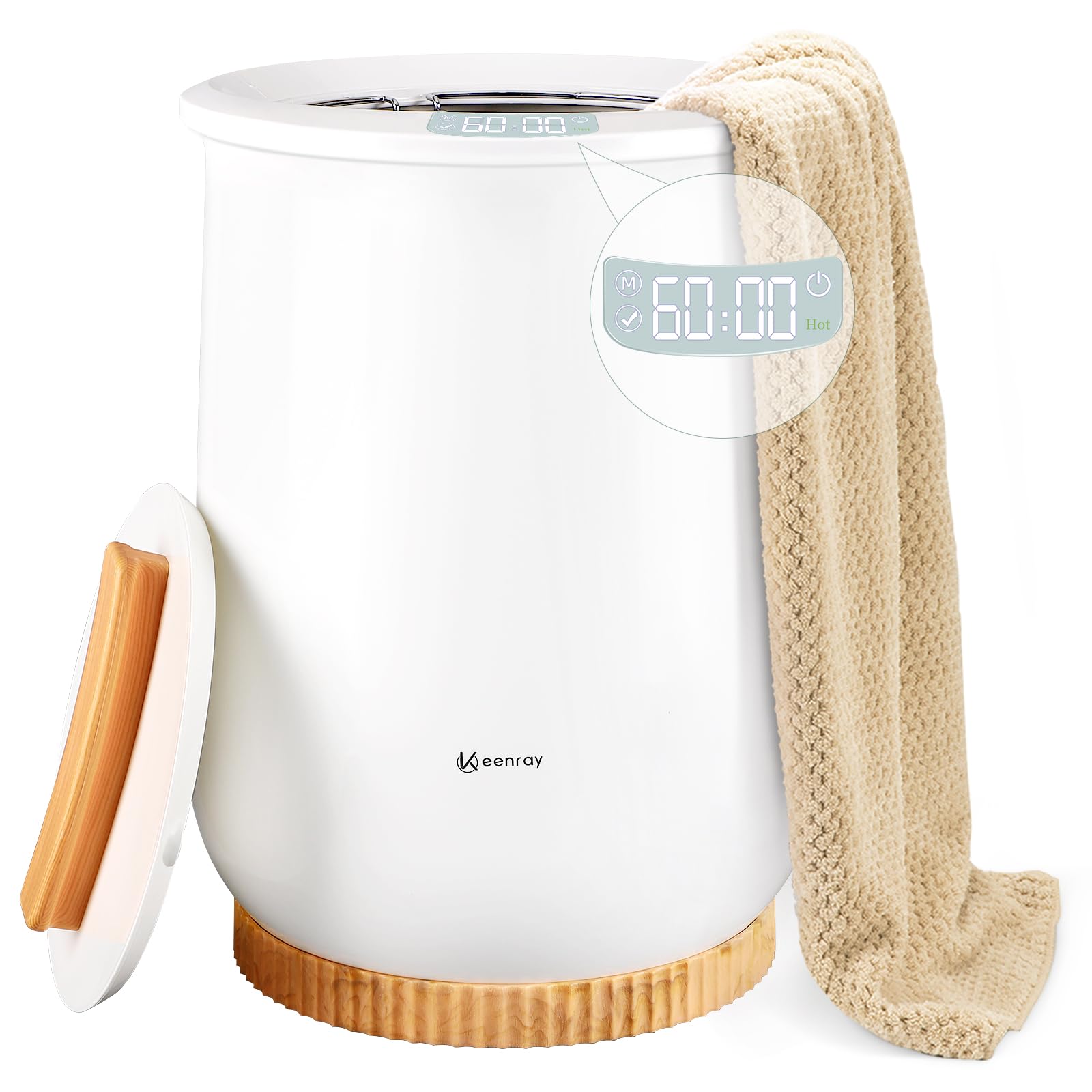 Keenray Upgraded Electric Towel Warmer Bucket - Large Capacity Heated Towel Warmer with 3 Adjustable Heating Modes (30/45/60 Min) & 24-Hour Timer - Perfect for Warming Oversized Bath Towels, Robes & Blankets at Home Spa, Bathroom & Bedroom
