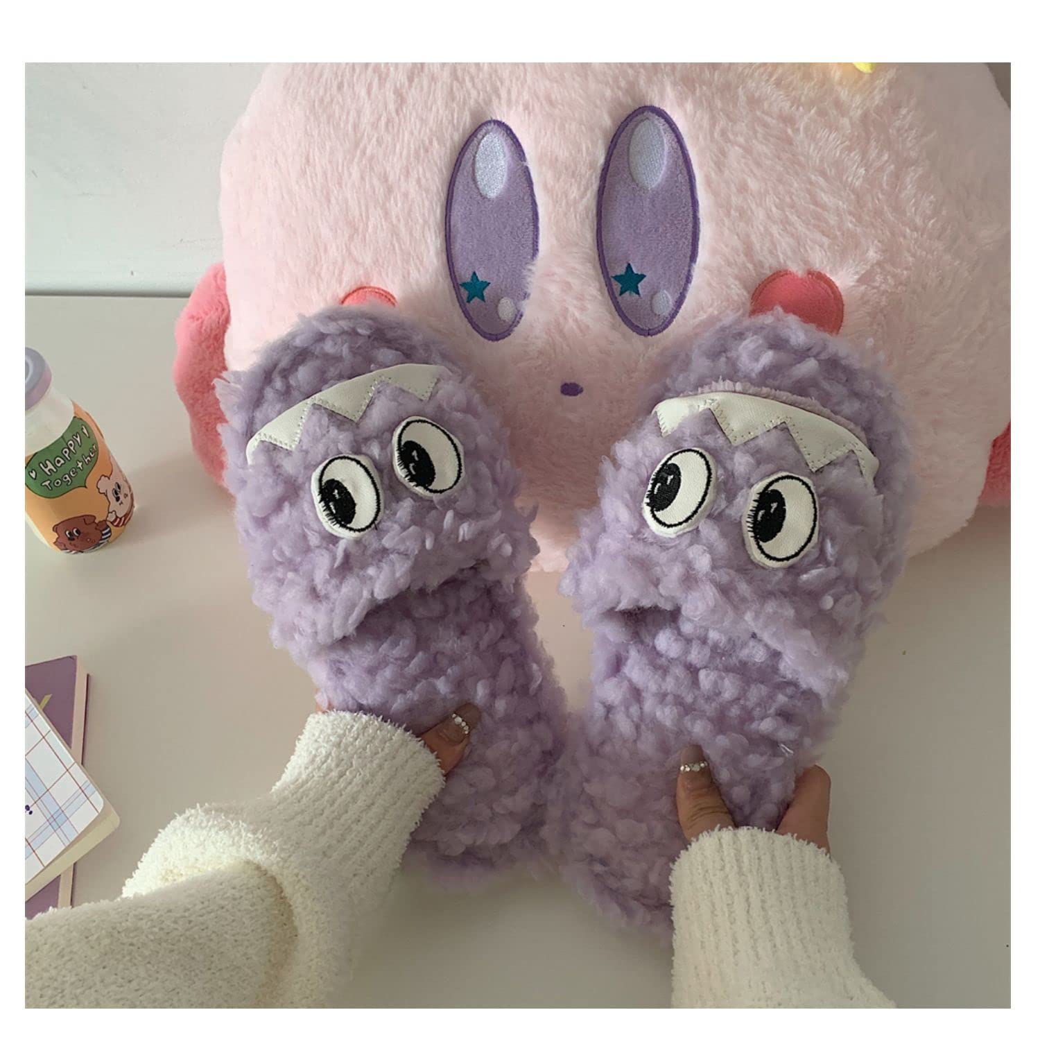 Funny Eyes Fuzzy Slippers - Fluffy Kawaii House Slippers for Women | Cozy Cute Indoor/Outdoor Slippers for Home, Lounge & Gifts
