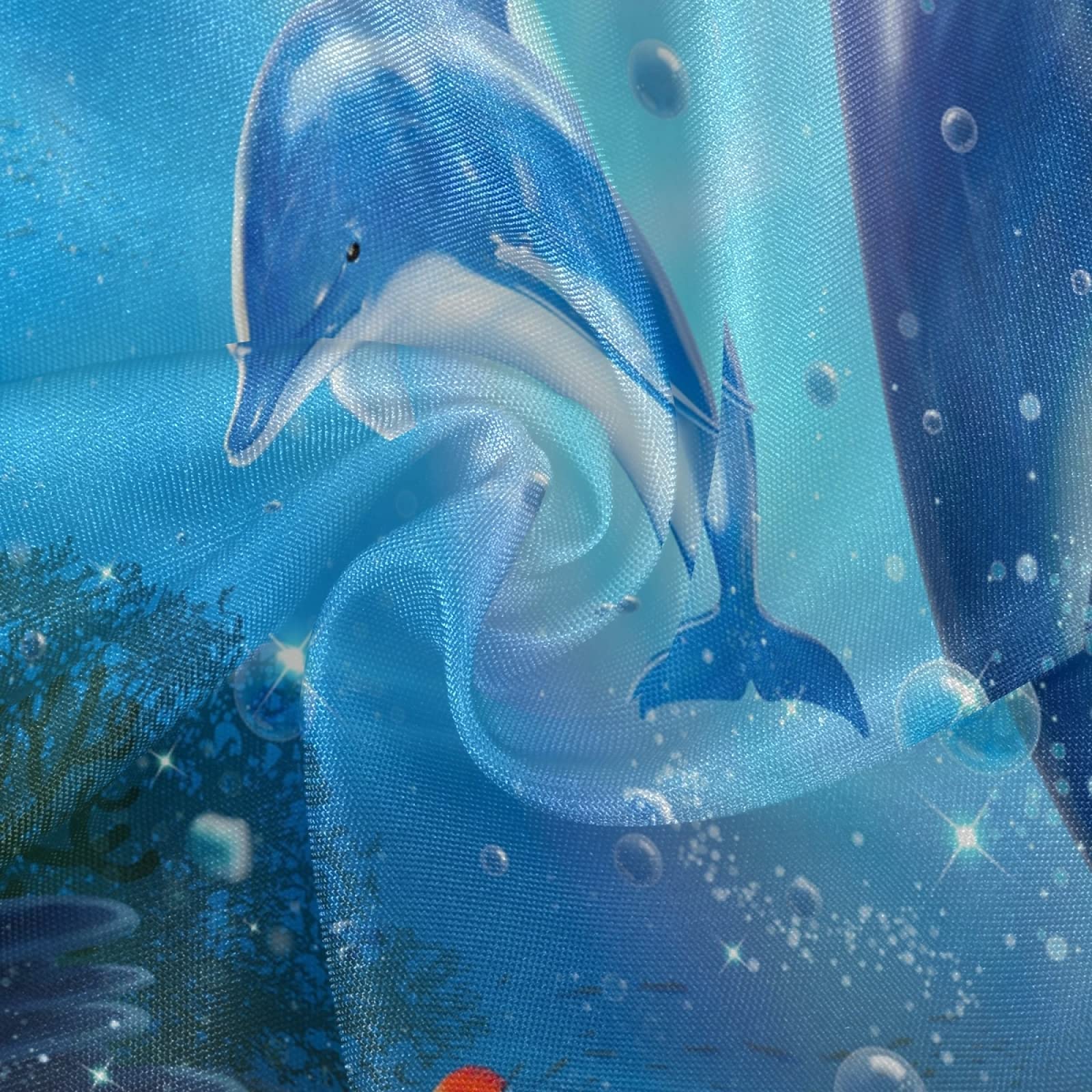Vibrant Rainbow Dolphin Ocean Coral Reef Round Outdoor Tablecloth - 60 Inch Waterproof Patio Table Cover with Umbrella Hole & Zipper for Backyard BBQ, Picnic, Beach Parties & Poolside Dining