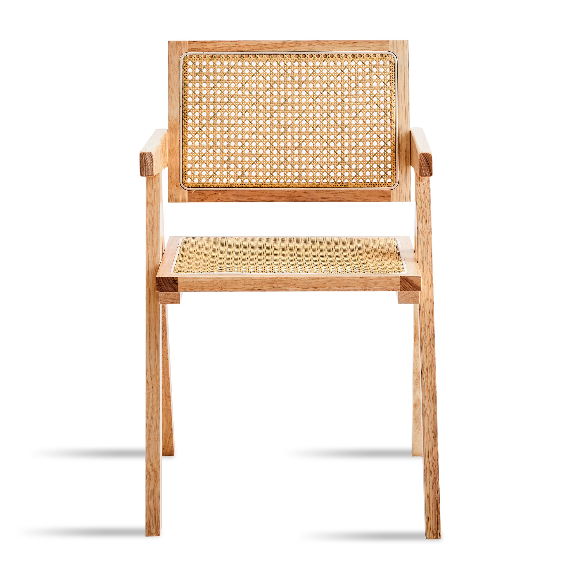 Solid Wood Dining Chairs with Armrests - Natural Rubber Wood & Rattan Woven Design for Kitchen, Dining Room, or Outdoor Patio