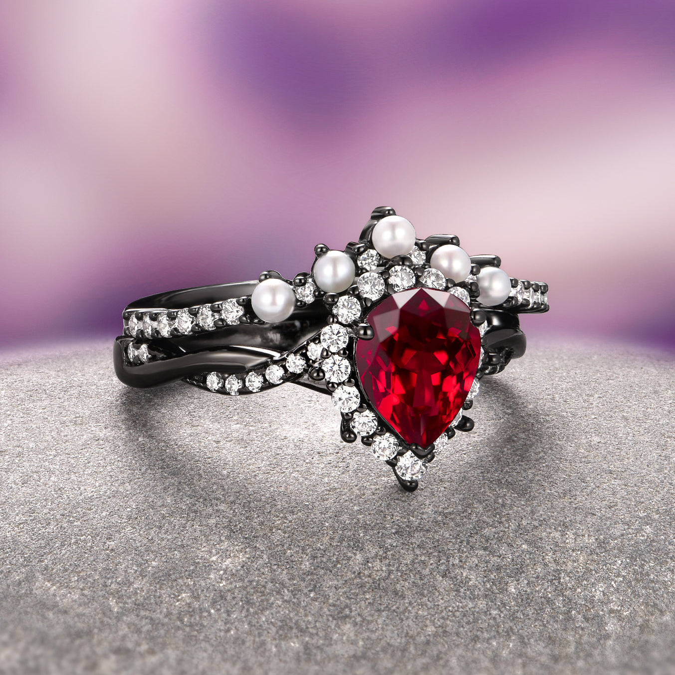 Natural Red Garnet Ring in Black Ruthenium - Elegant Bohemian Jewelry for Women, Perfect for Weddings, Parties & Everyday Wear