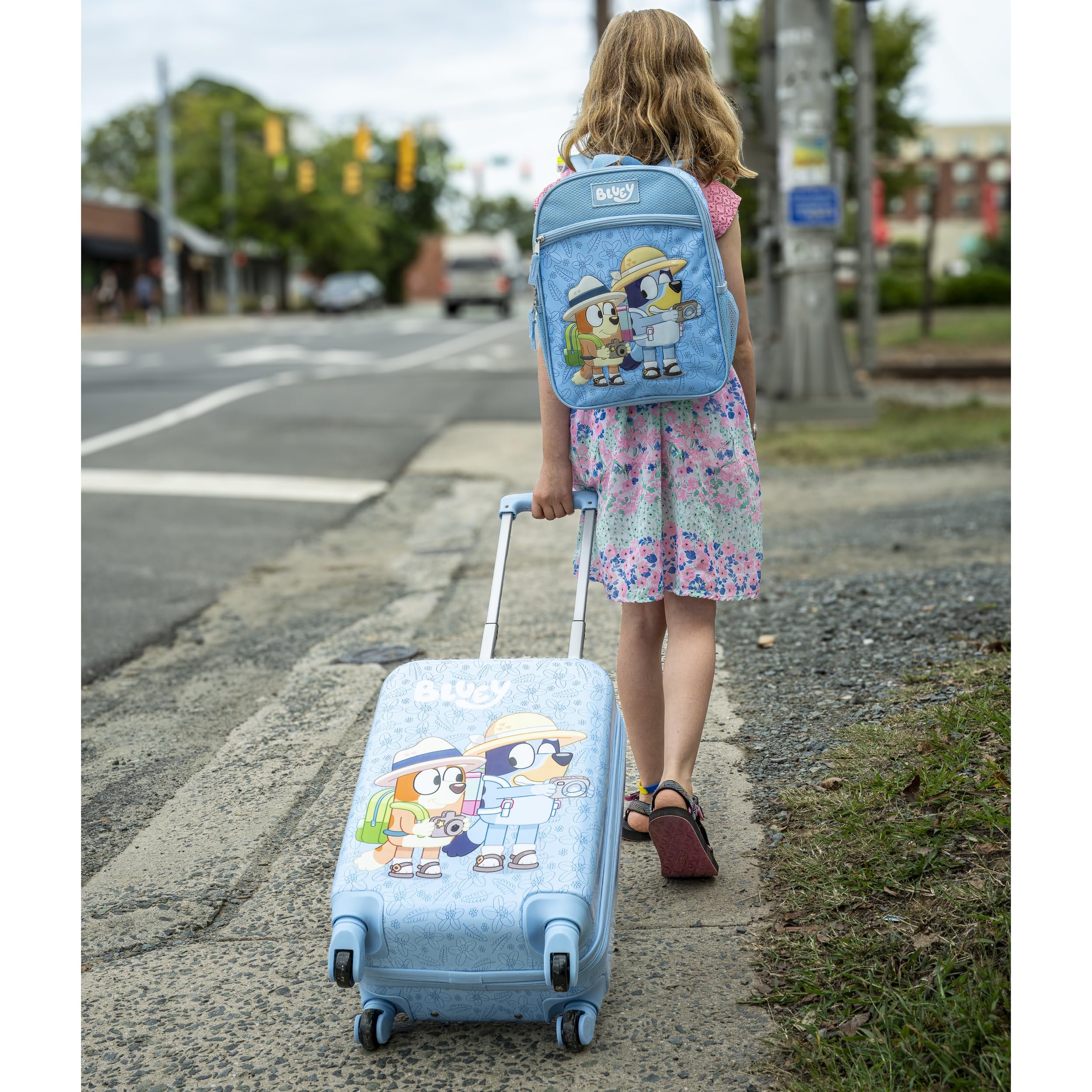 Bluey Kids Luggage and Backpack Set - 18 Inch Wheeled Carry-On Suitcase & 13.75 Inch School Backpack for Travel, School & Day Trips | Durable Children's Luggage with Wheels & Matching Backpack